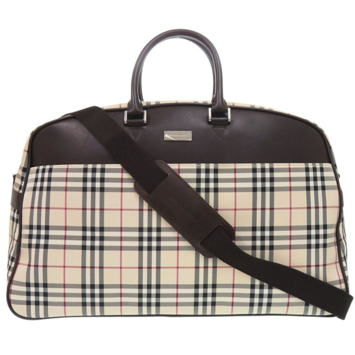 Burberry Beige Canvas Leather Boston Bag (Pre-Owned)