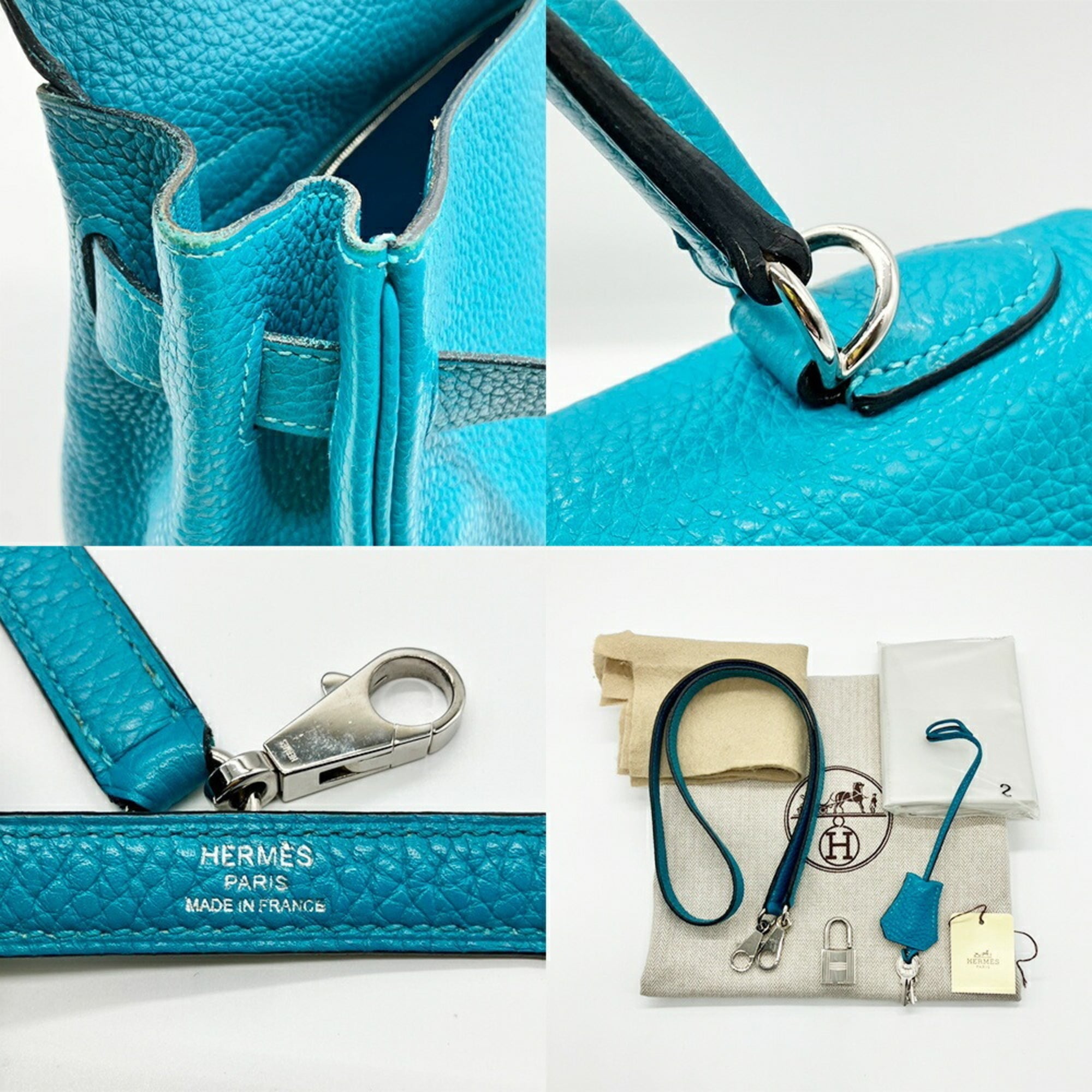 Hermes Kelly Turquoise Blue Taurillon Clemence Leather Handbag Shoulder Bag (Pre-Owned)