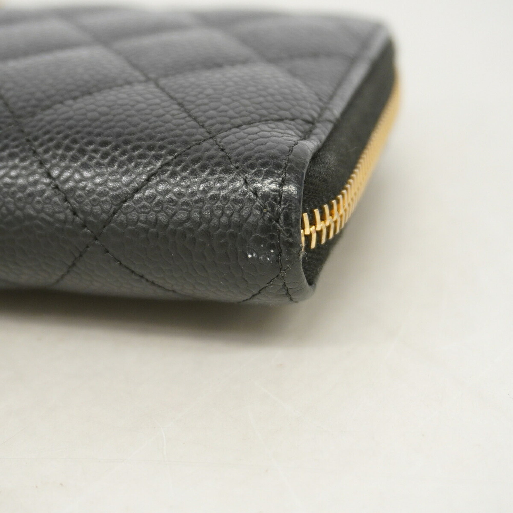 Chanel Black Grained Calfskin Long Wallet (Bi-Fold) (Pre-Owned)