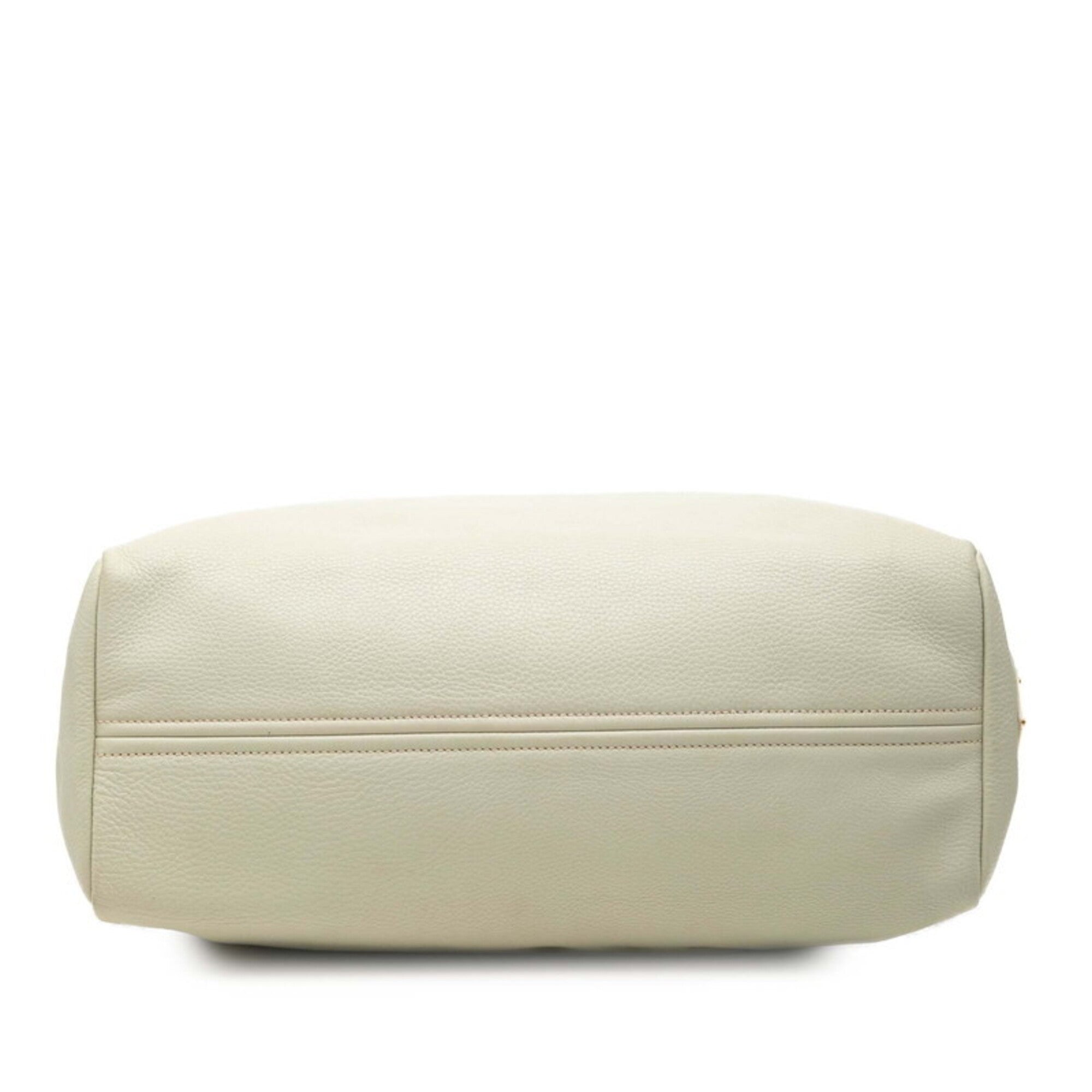 Prada Green White Leather Shoulder Bag Tote Bag (Pre-Owned)