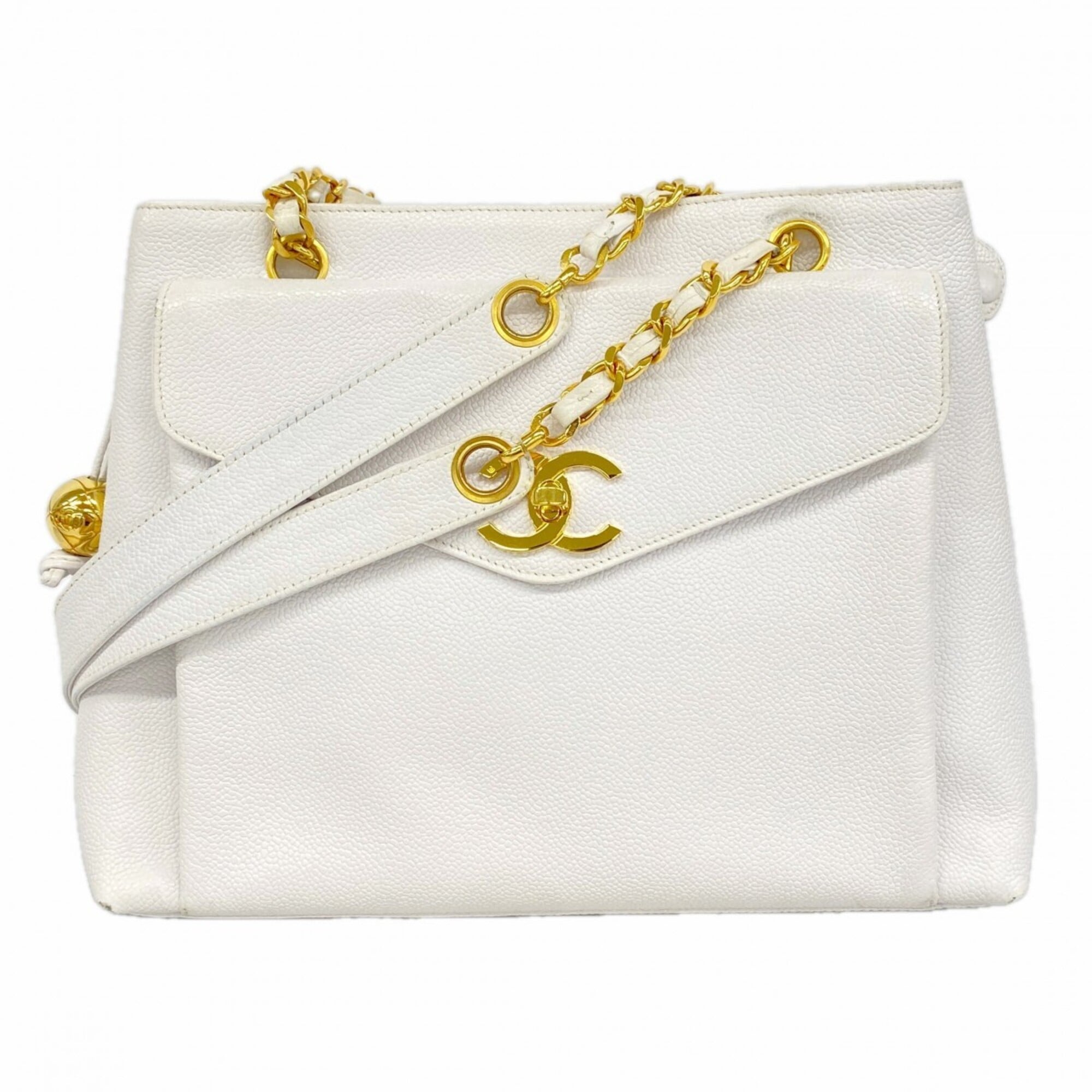 Chanel White Grained Calfskin Tote Bag (Pre-Owned)