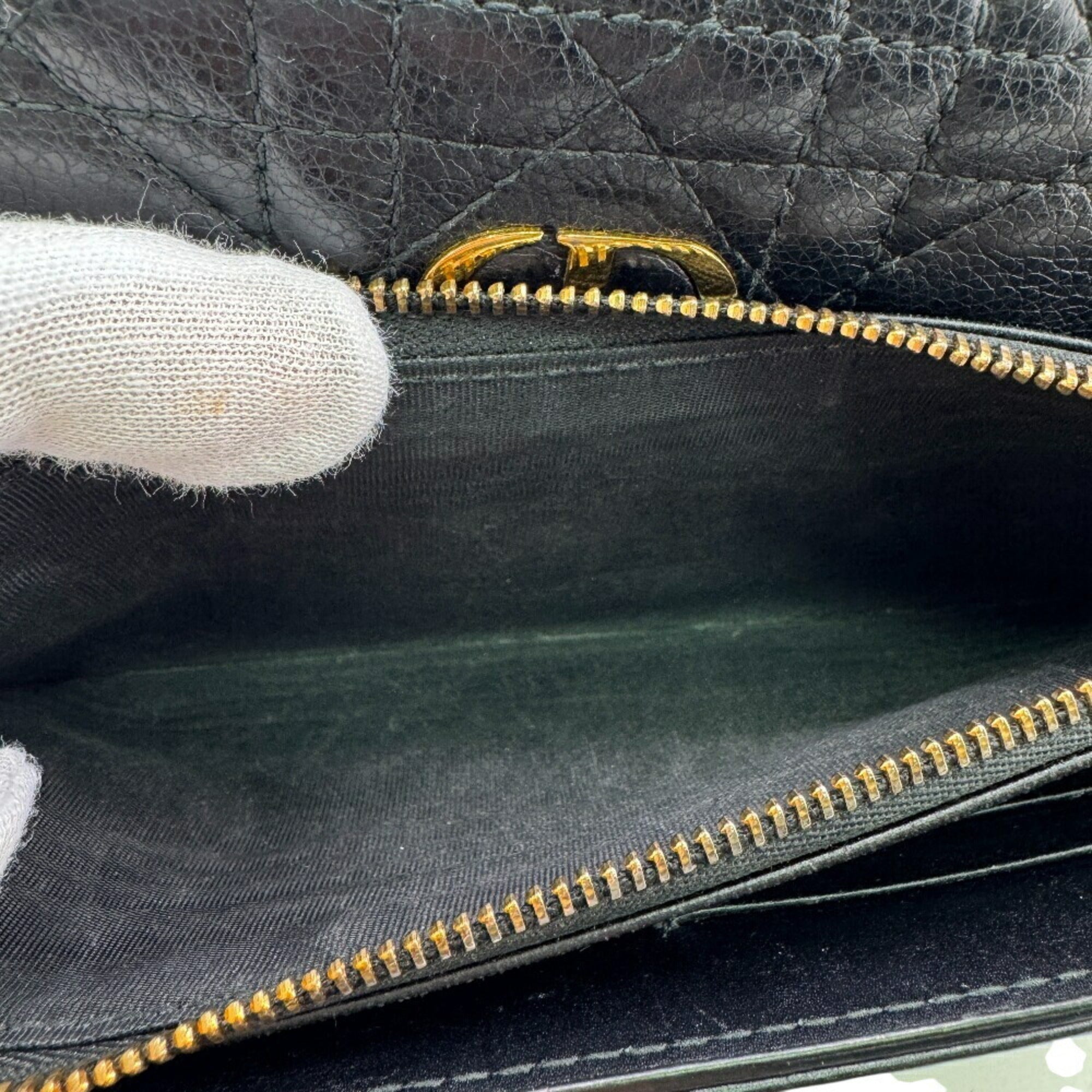 Christian Dior Black Leather Long Wallet (Tri-Fold) (Pre-Owned)