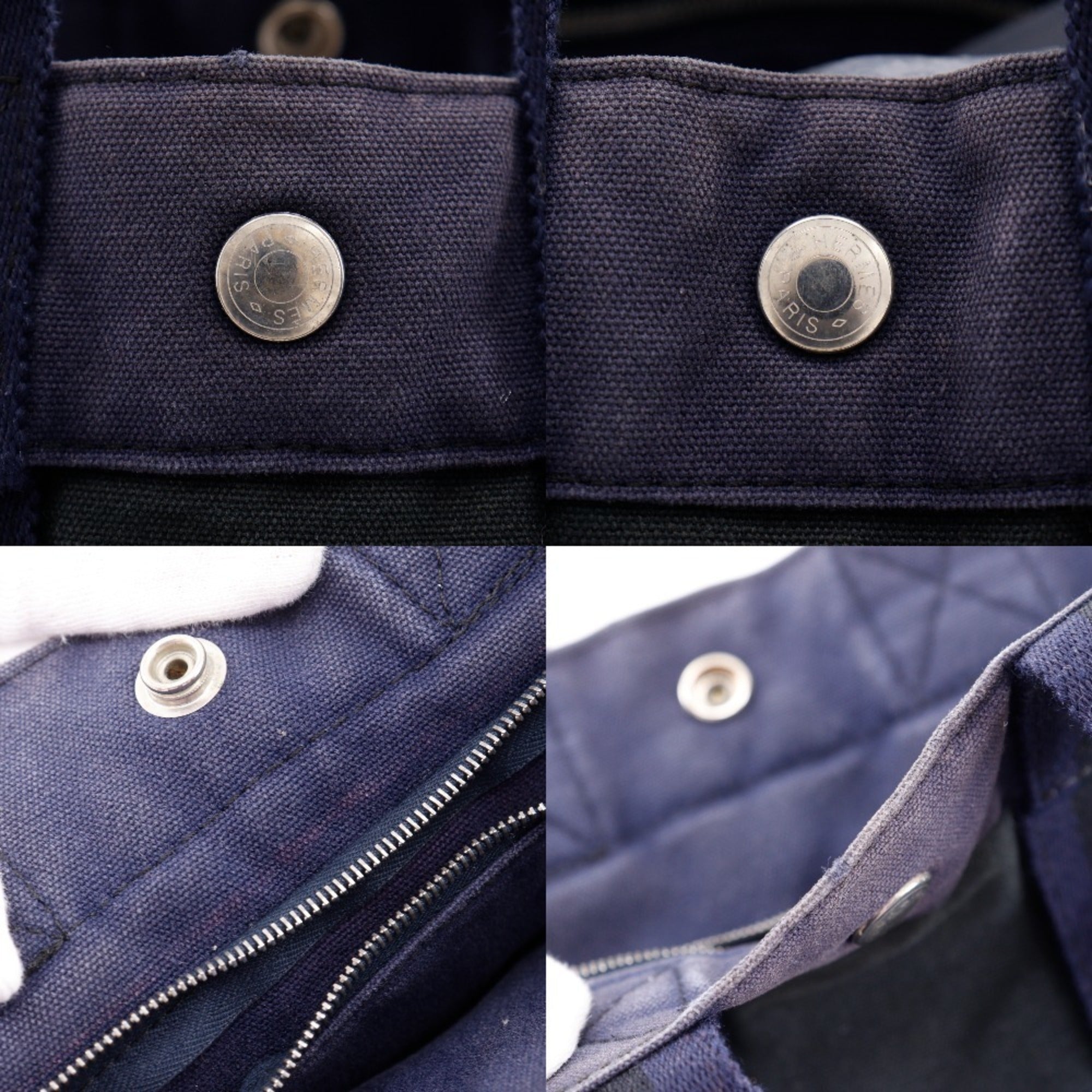 Hermes Black Navy Cotton Canvas Handbag (Pre-Owned)