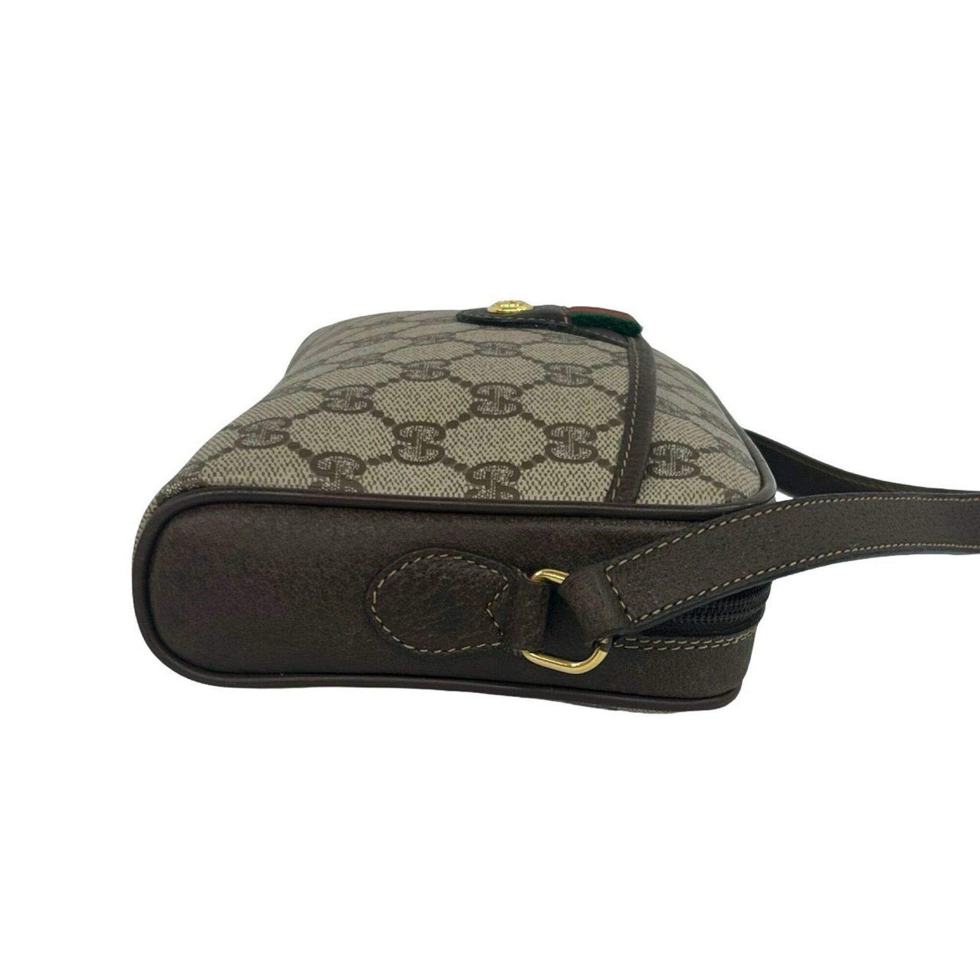 Gucci Brown Green Red Color Leather Pvc Shoulder Bag (Pre-Owned)