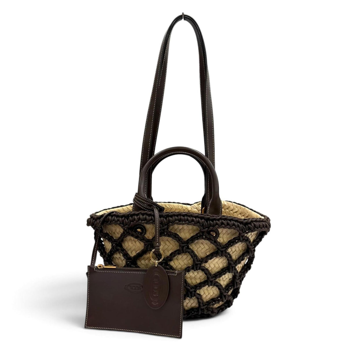 Tod's Brown Raffia Leather Basket Pouch Tote Bag (Pre-Owned)