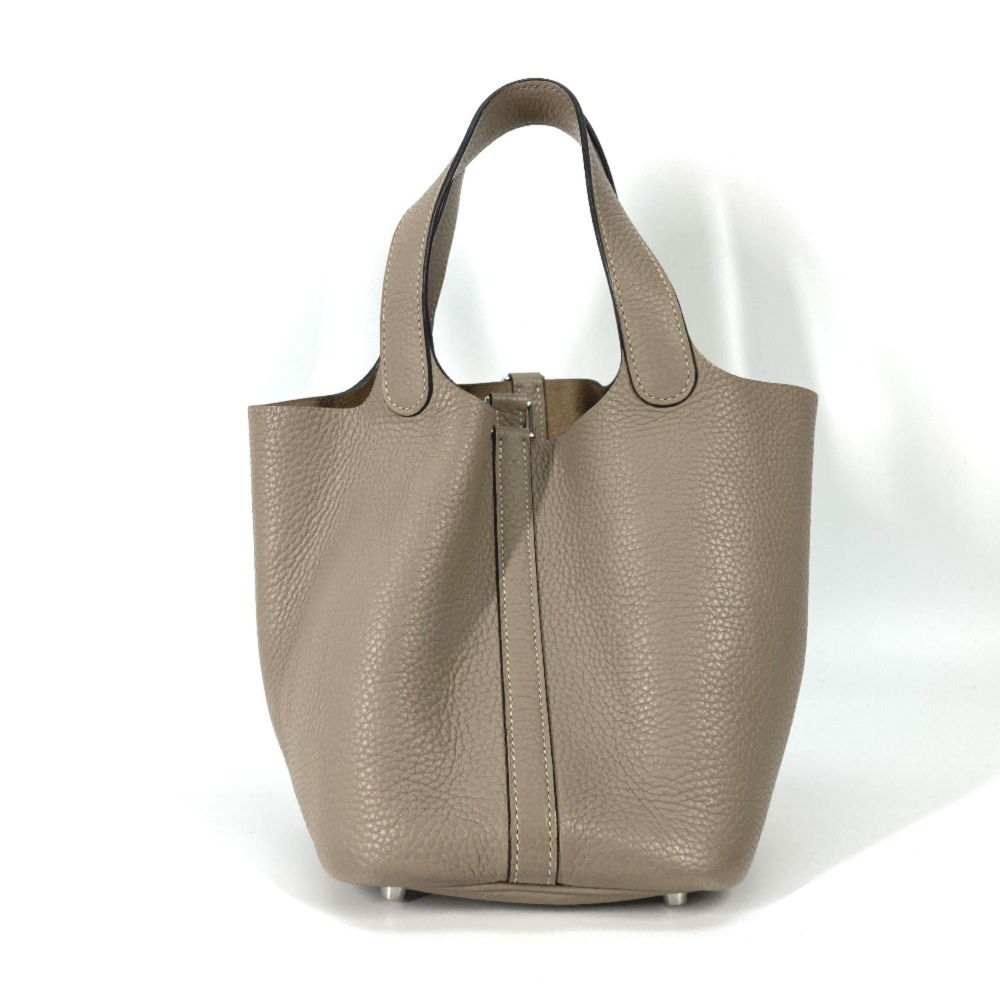 Hermes Picotin Gray Gris Tourterelle Taurillon Clemence Leather Handbag Tote Bag (Pre-Owned)