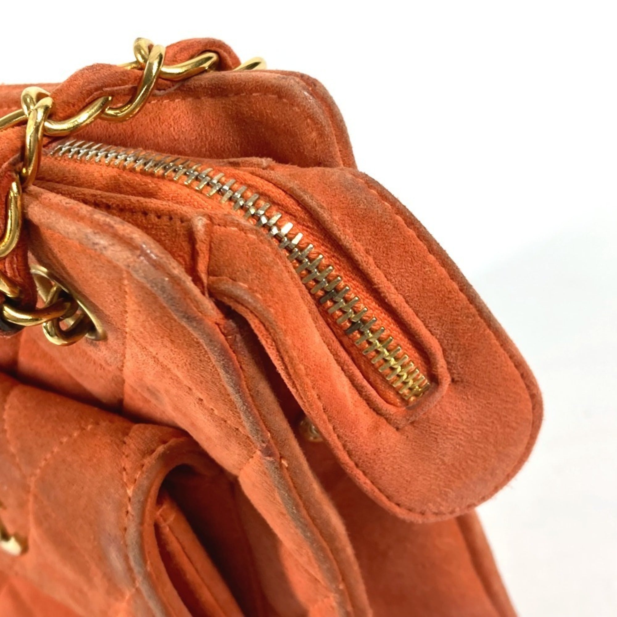 Chanel Orange Suede Handbag Shoulder Bag (Pre-Owned)