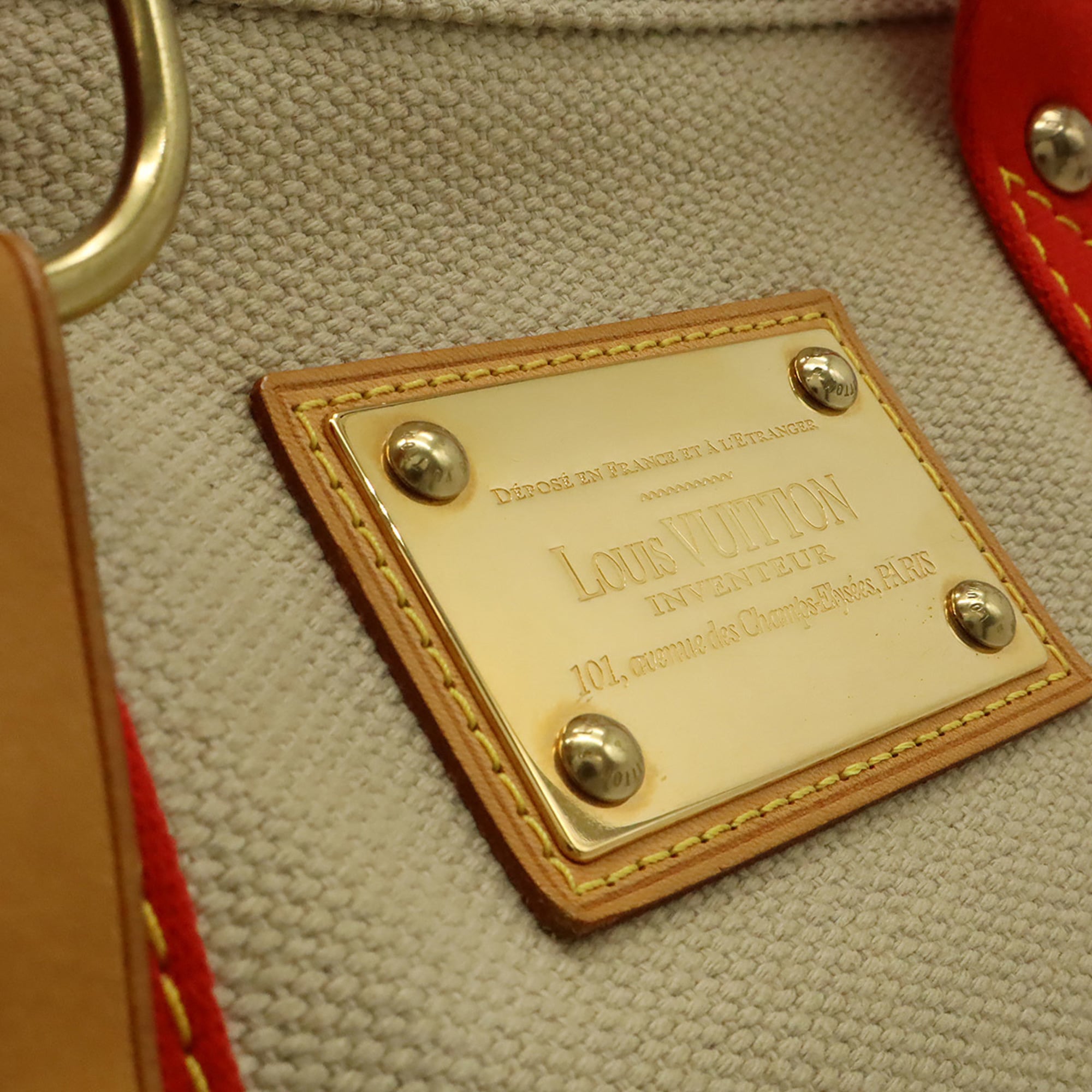 Louis Vuitton Beige Red Color Canvas Shoulder Bag Tote Bag (Pre-Owned)
