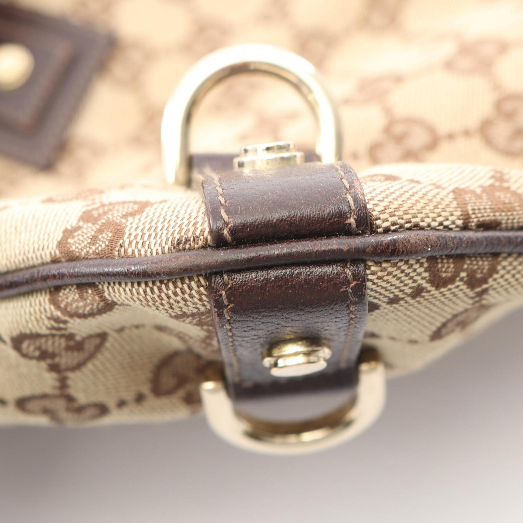 Gucci Beige Brown Canvas Leather Handbag Shoulder Bag (Pre-Owned)
