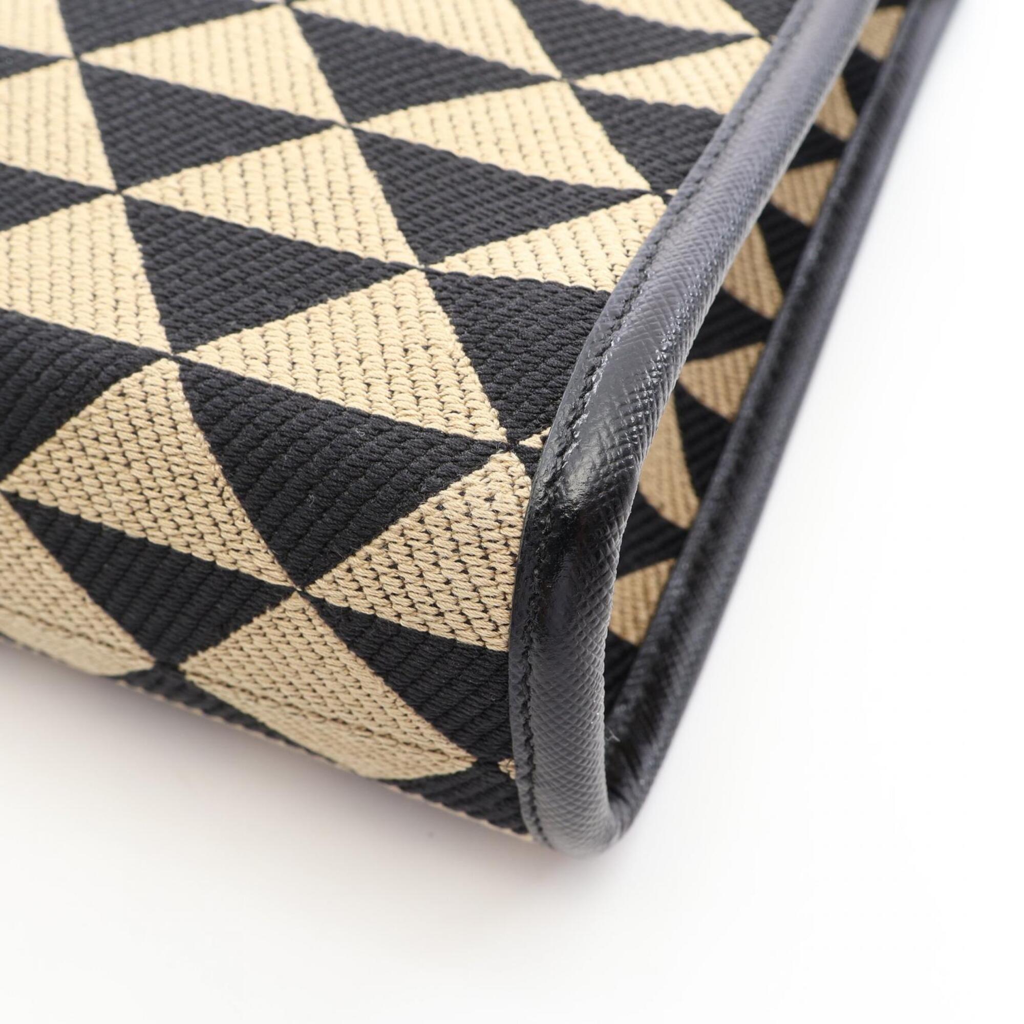 Prada Beige Black Canvas Saffiano Triangle Handbag (Pre-Owned)