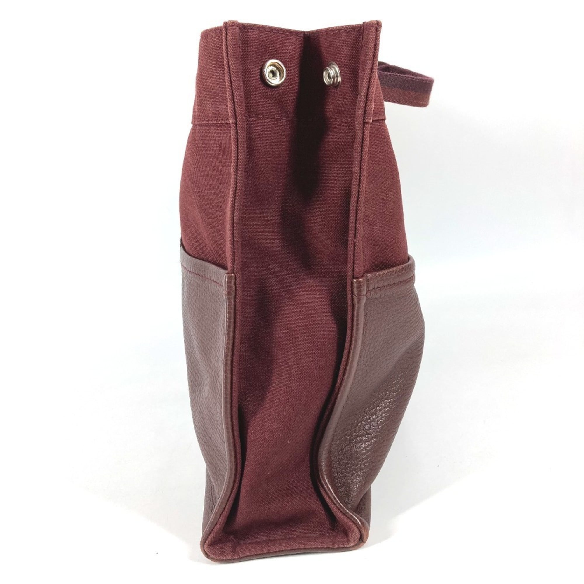 Hermes Wine Cotton Leather Handbag Tote Bag (Pre-Owned)