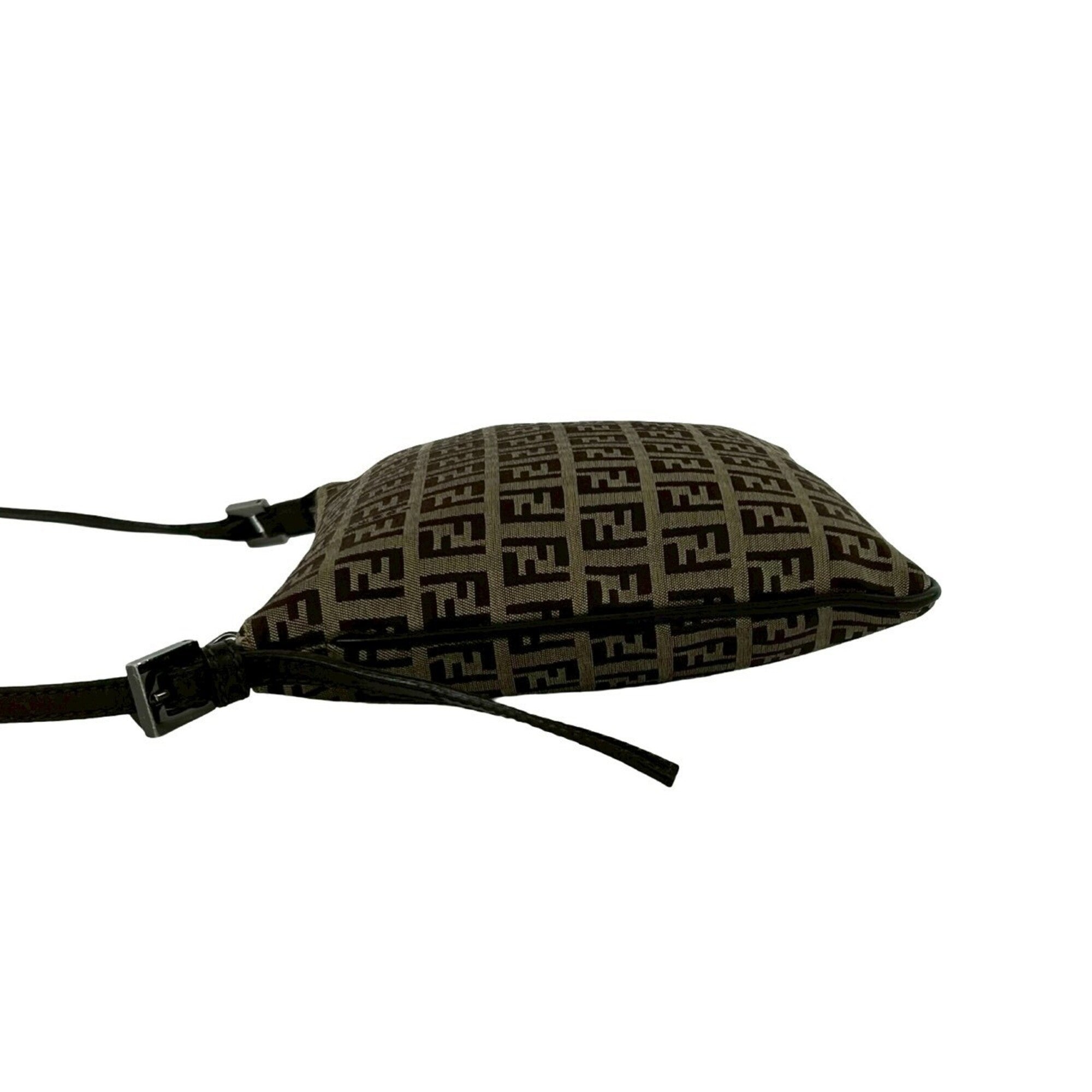 Fendi Brown Canvas Leather Pochette Shoulder Bag (Pre-Owned)