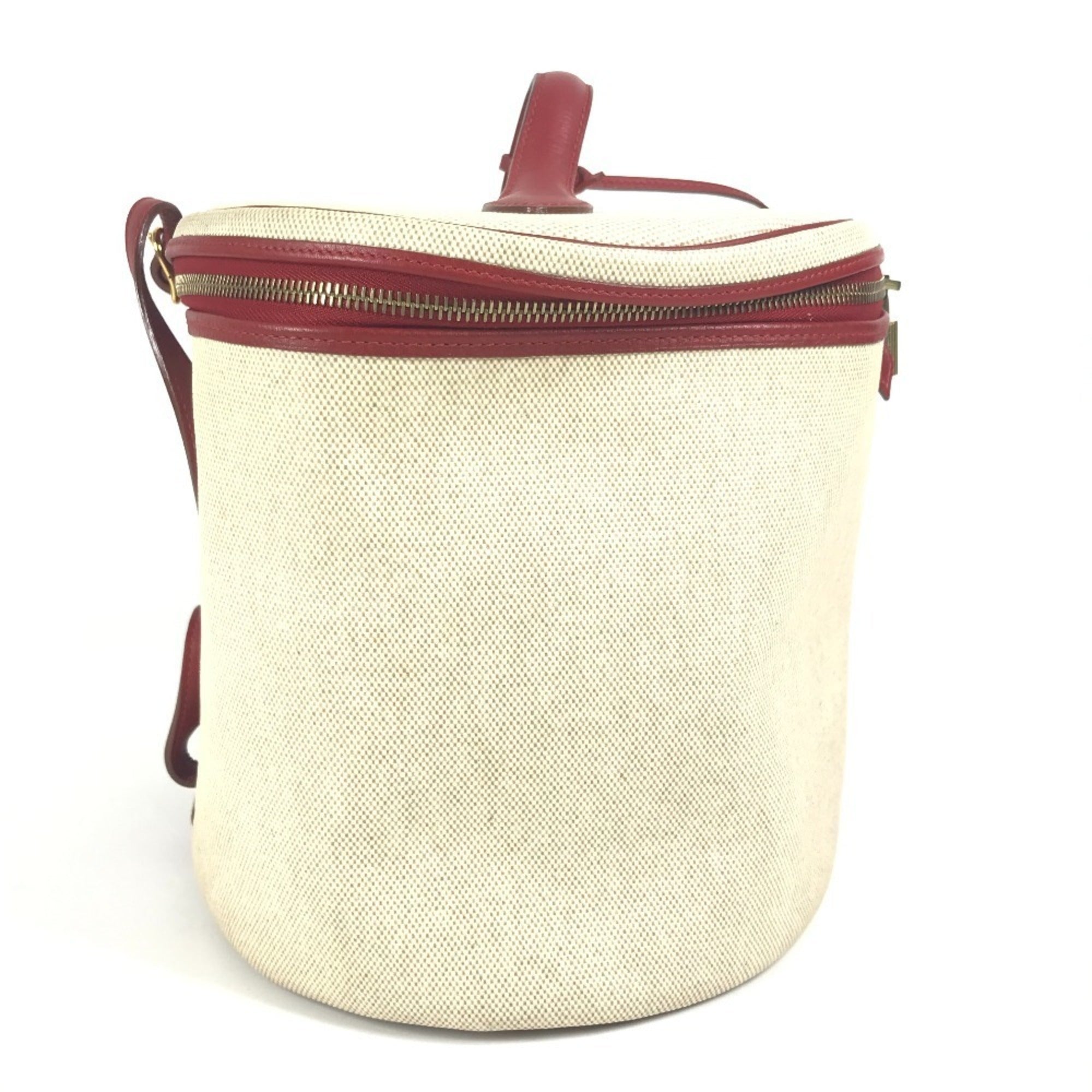 Hermes Intercity Beige Bicolor Red Color Coated Canvas Leather Handbag Vanity Bag (Pre-Owned)