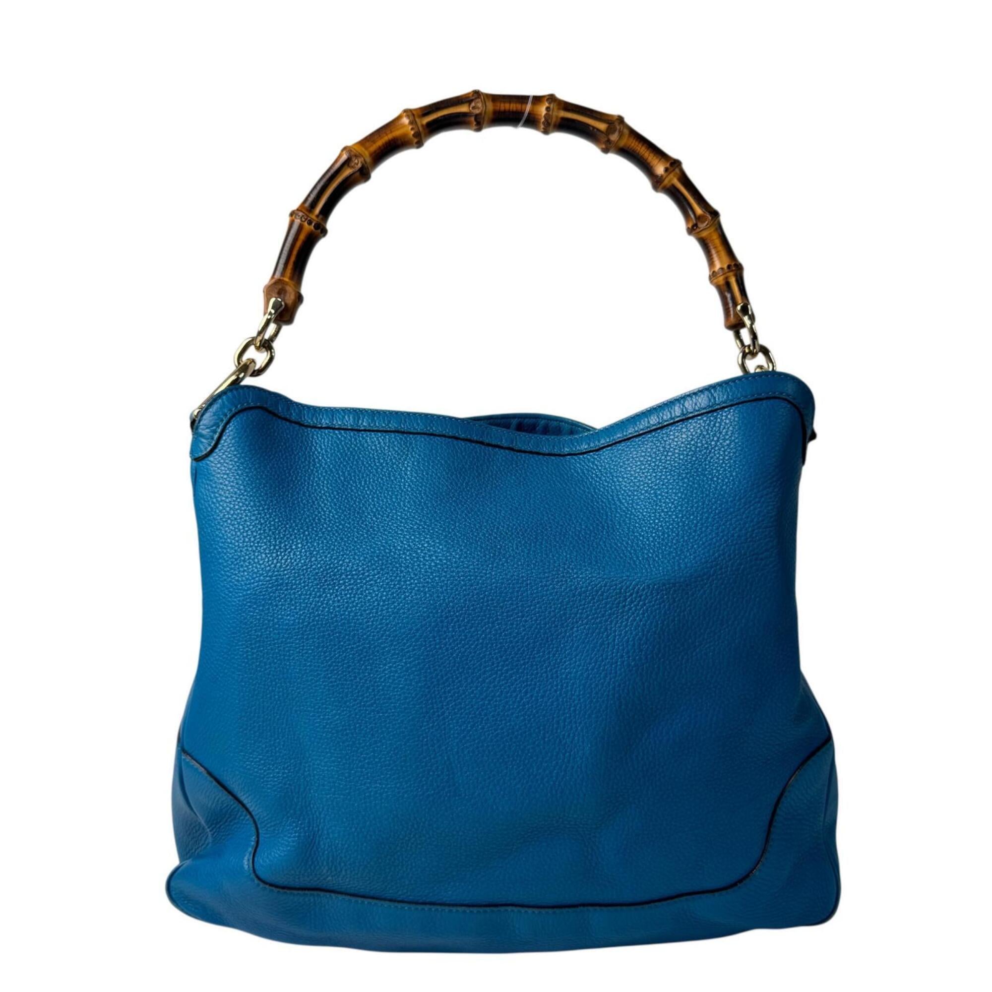 Gucci Blue Leather Bamboo Handbag Shoulder Bag (Pre-Owned)