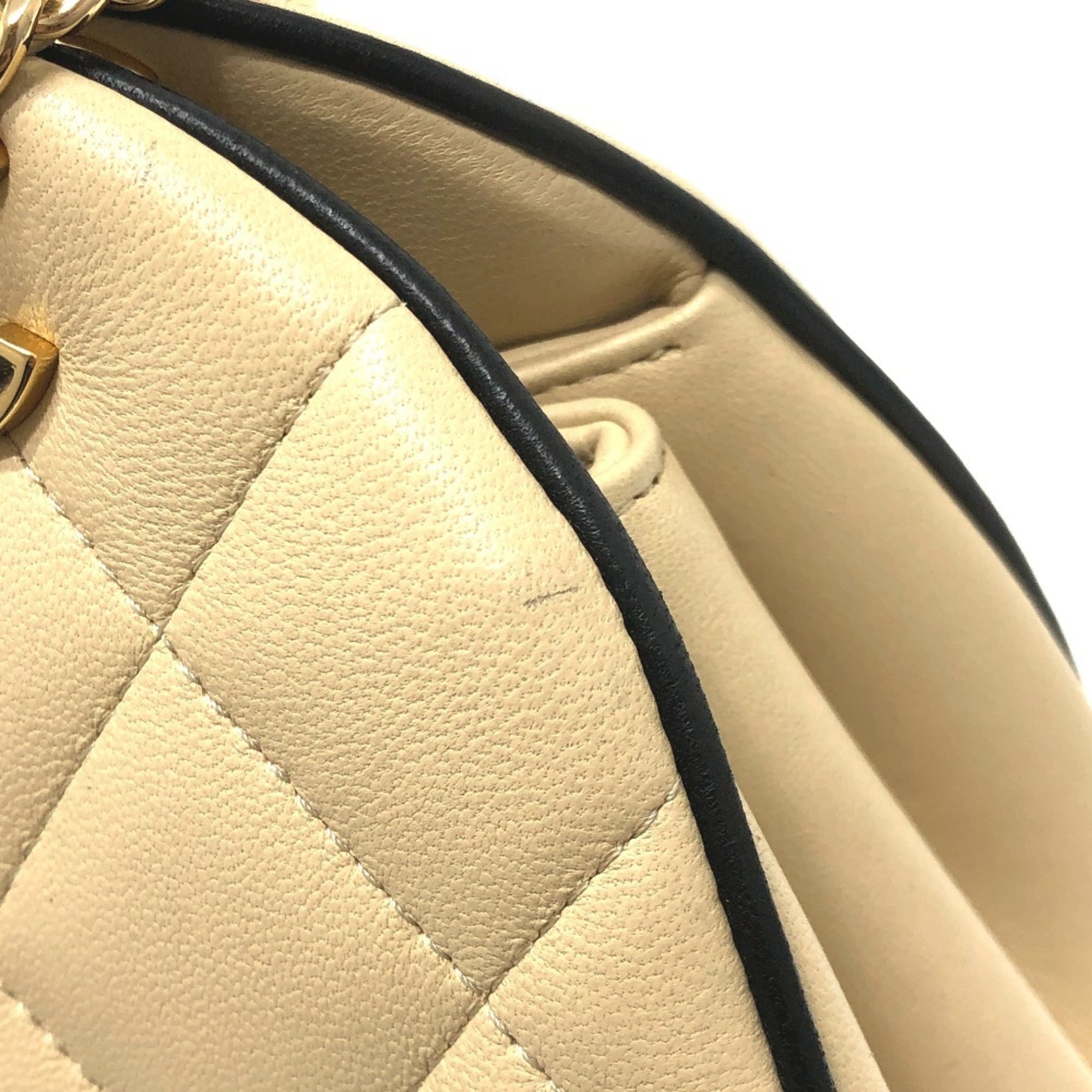 Chanel Beige Black Leather Handbag Shoulder Bag (Pre-Owned)