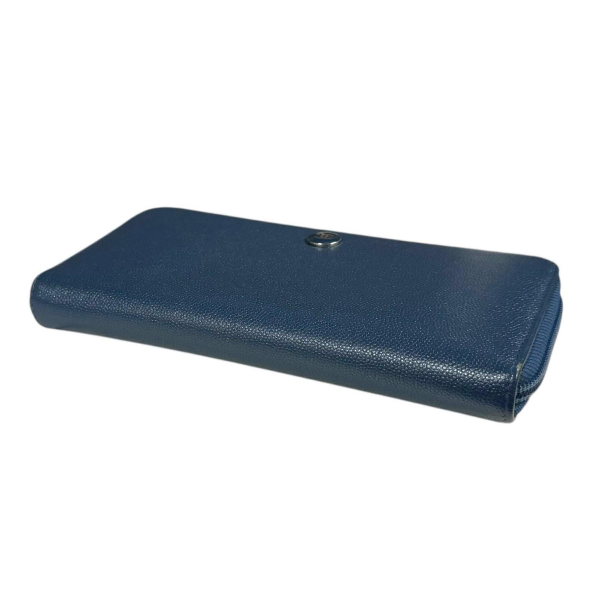 Chanel Blue Leather Long Wallet (Bi-Fold) (Pre-Owned)