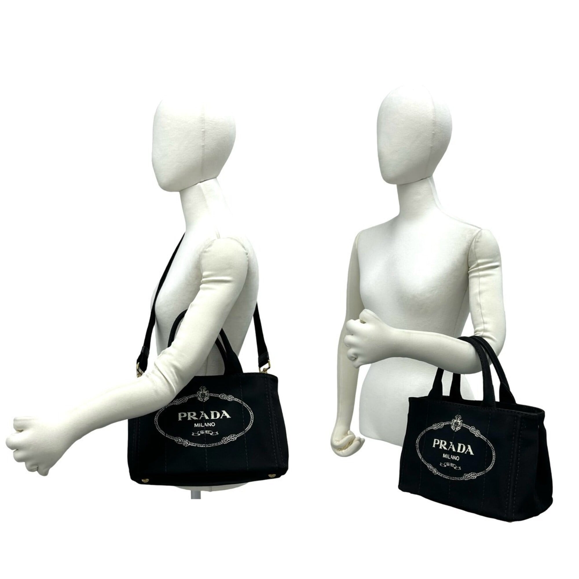 Prada Black Canvas Handbag Shoulder Bag Tote Bag (Pre-Owned)