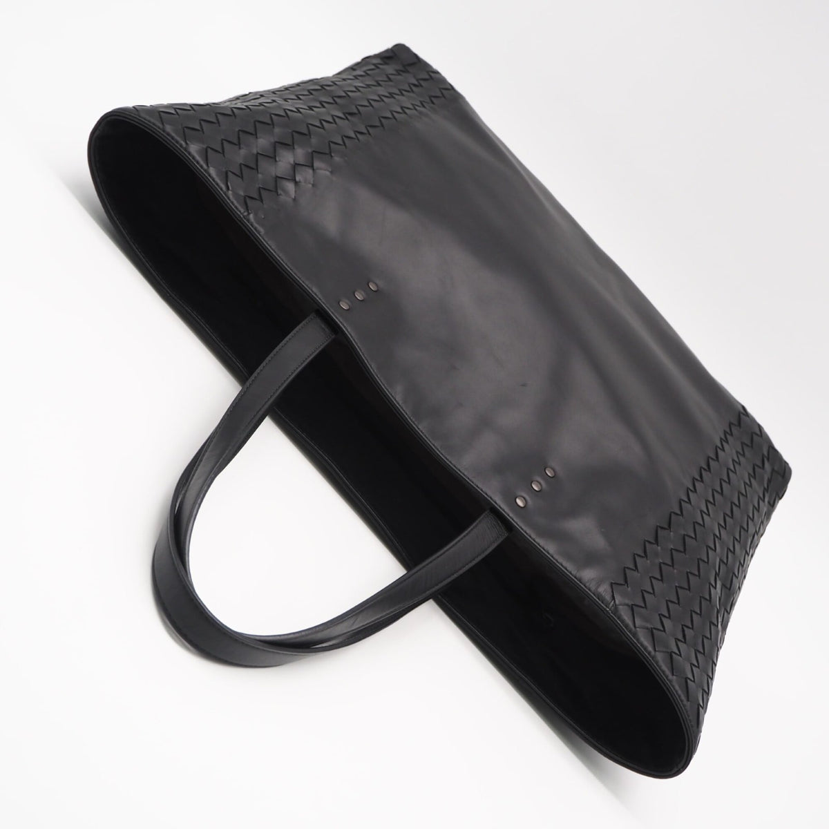 Bottega Veneta Intrecciato Black Leather Handbag Tote Bag (Pre-Owned)