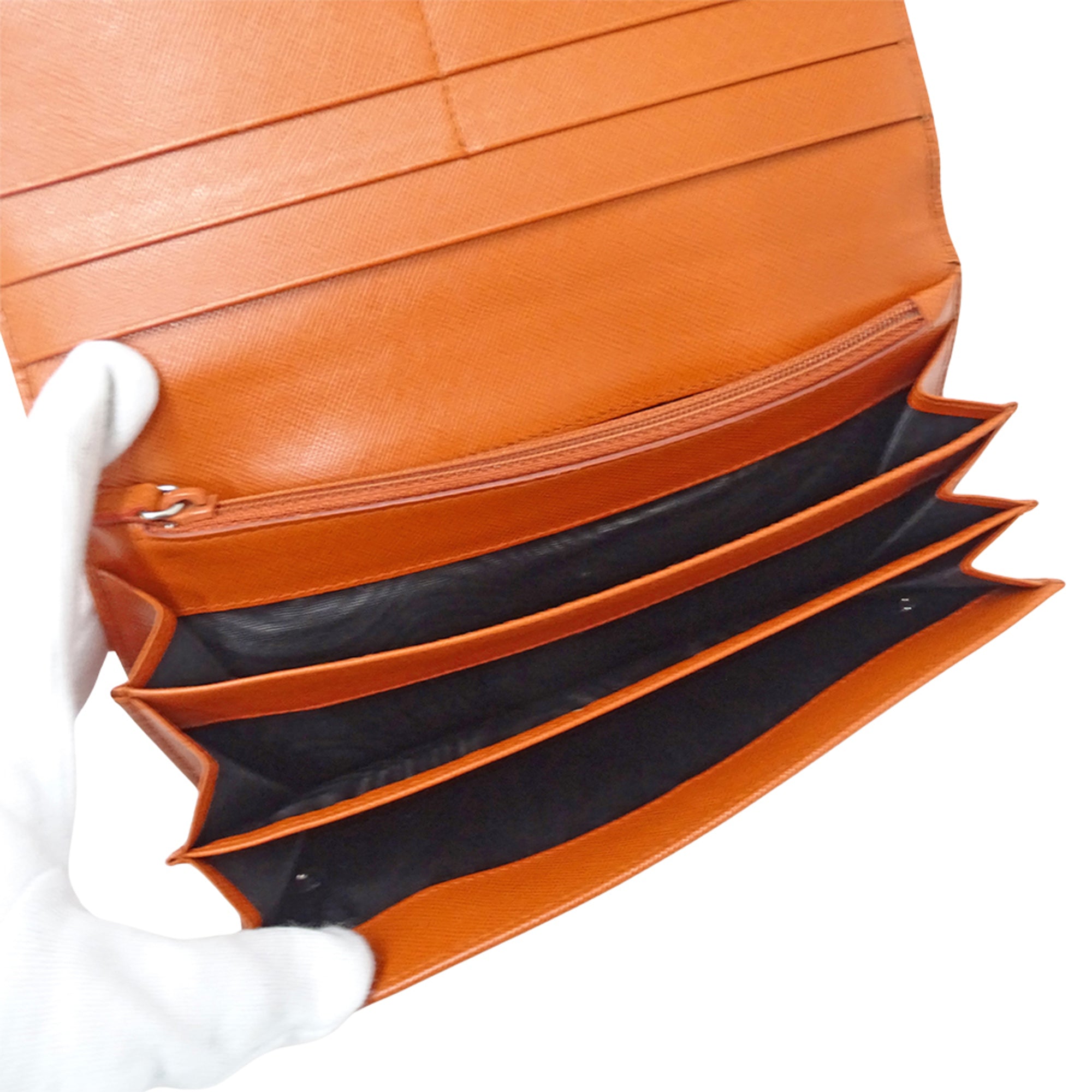 Prada Orange Leather Long Wallet (Bi-Fold) (Pre-Owned)