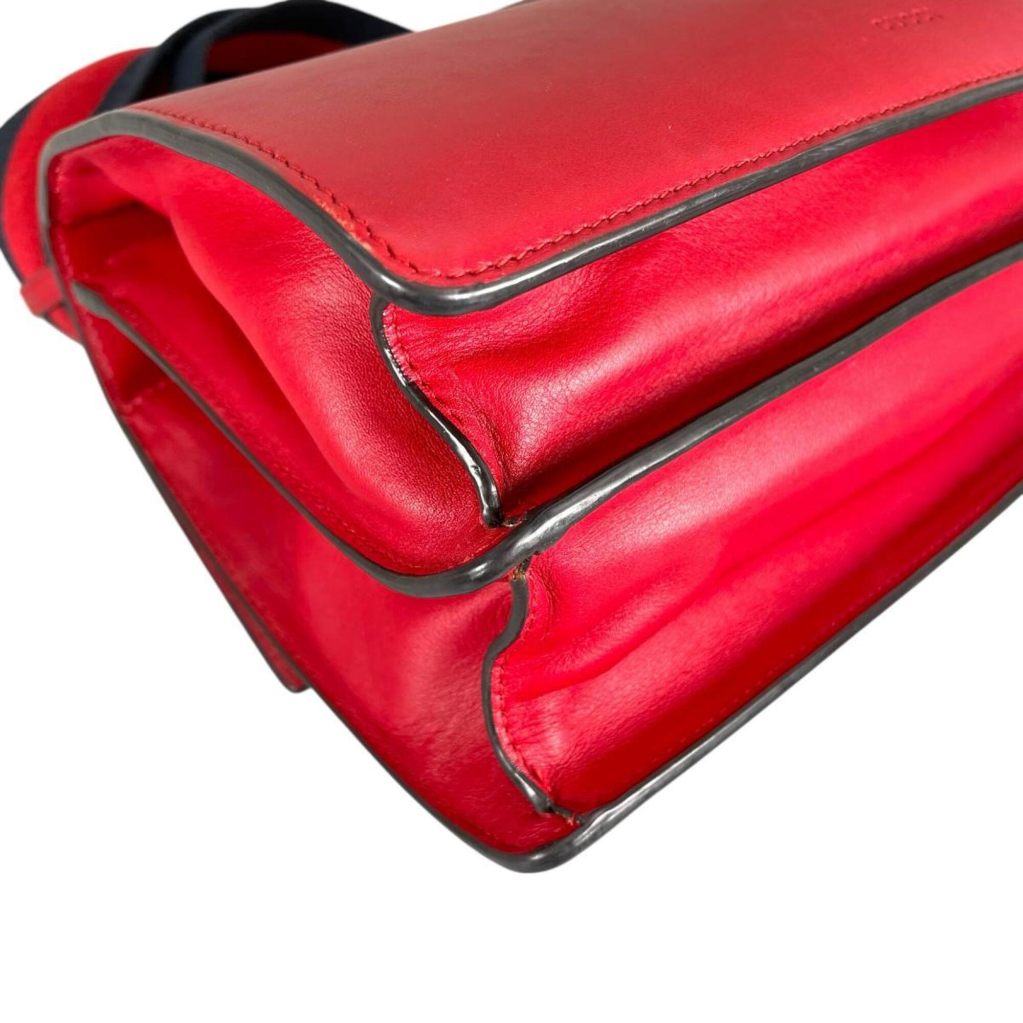 Gucci Red Color Leather Handbag Shoulder Bag (Pre-Owned)