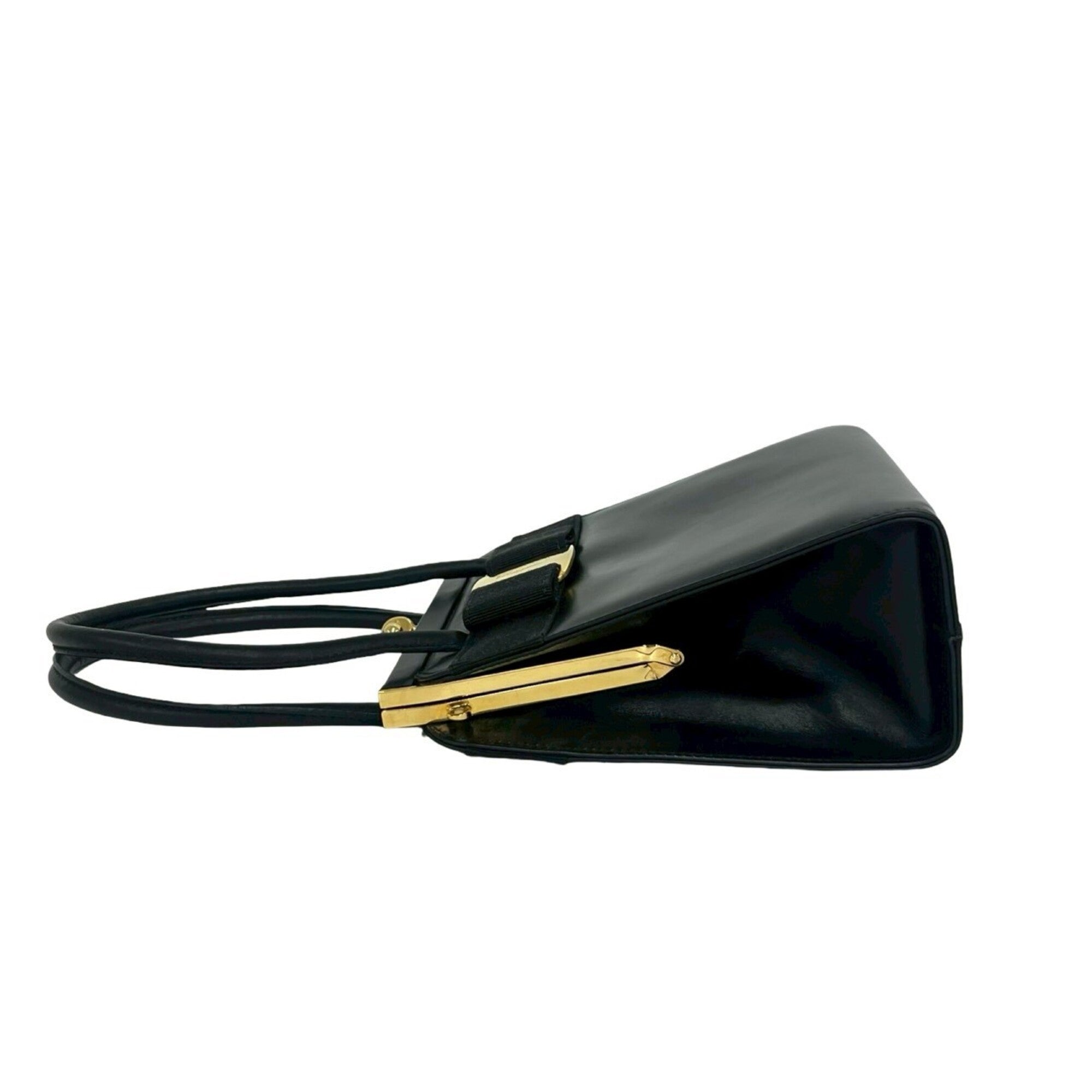 Salvatore Ferragamo Black Leather Handbag Shoulder Bag (Pre-Owned)