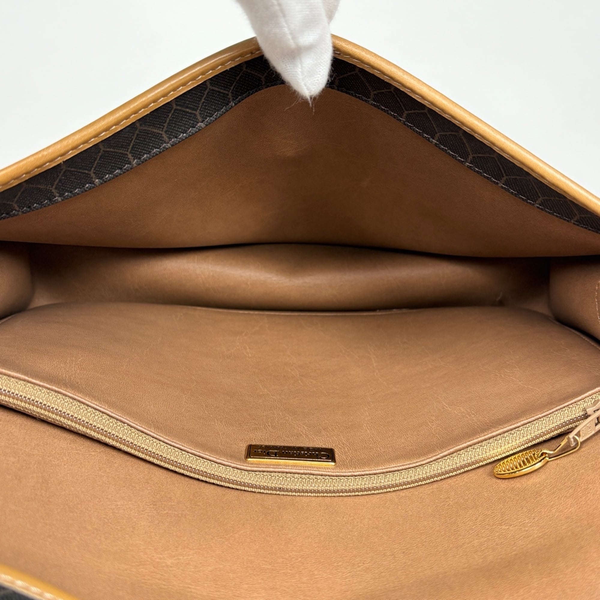 Christian Dior Beige Black Coated Canvas Shoulder Bag (Pre-Owned)