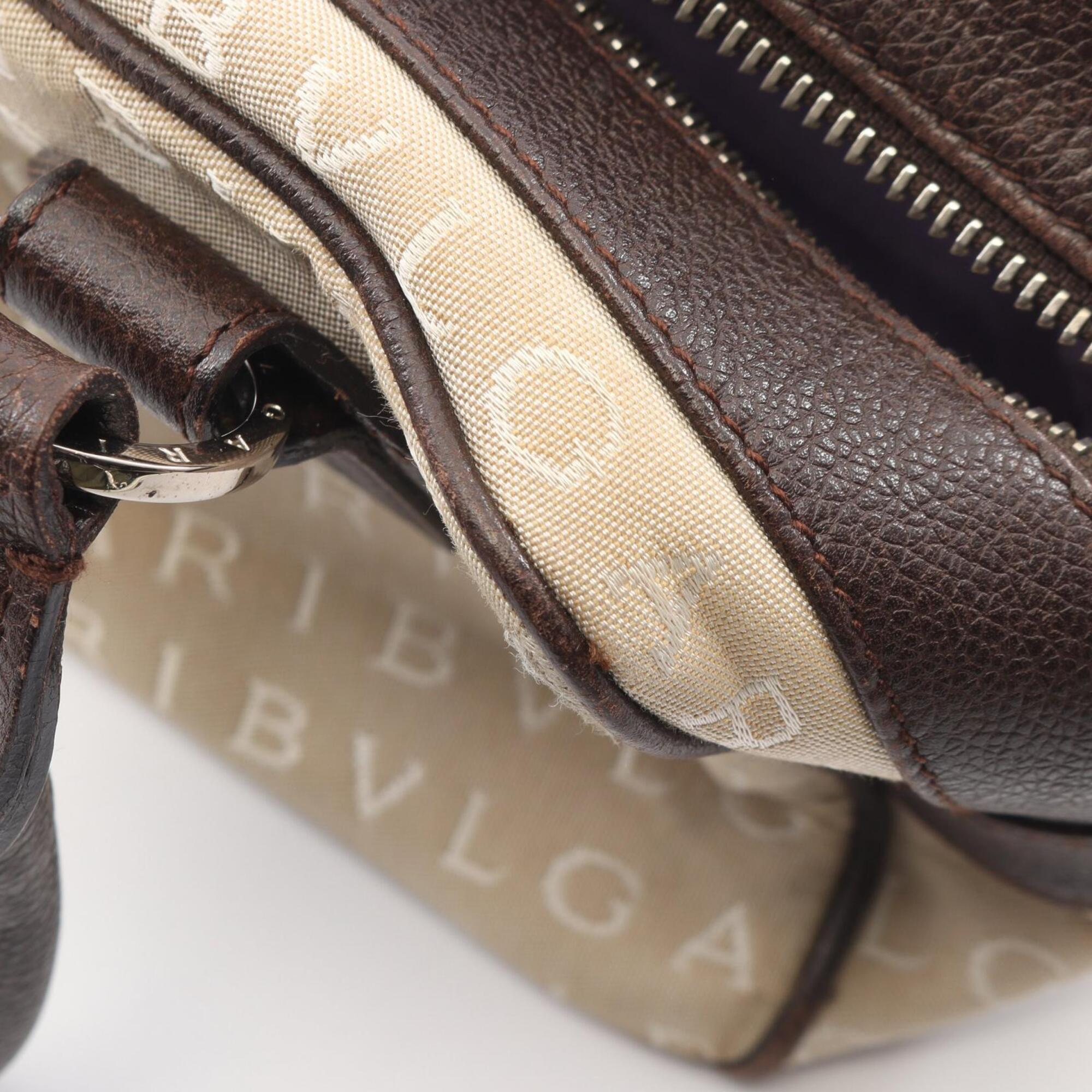 Bvlgari Beige Brown Canvas Leather Handbag (Pre-Owned)
