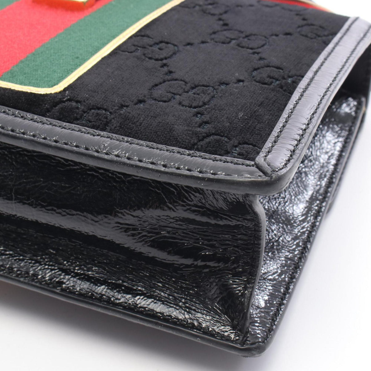 Gucci Black Multi-Color Fabric Patent Leather Handbag Shoulder Bag (Pre-Owned)