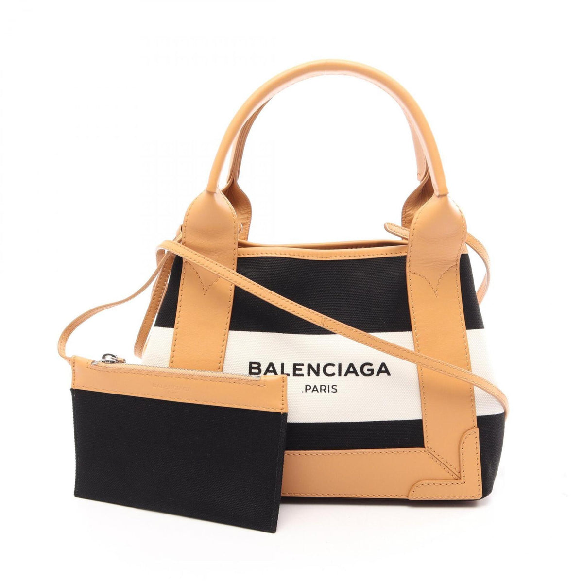 Balenciaga Black Brown White Canvas Leather Handbag Pouch (Pre-Owned)