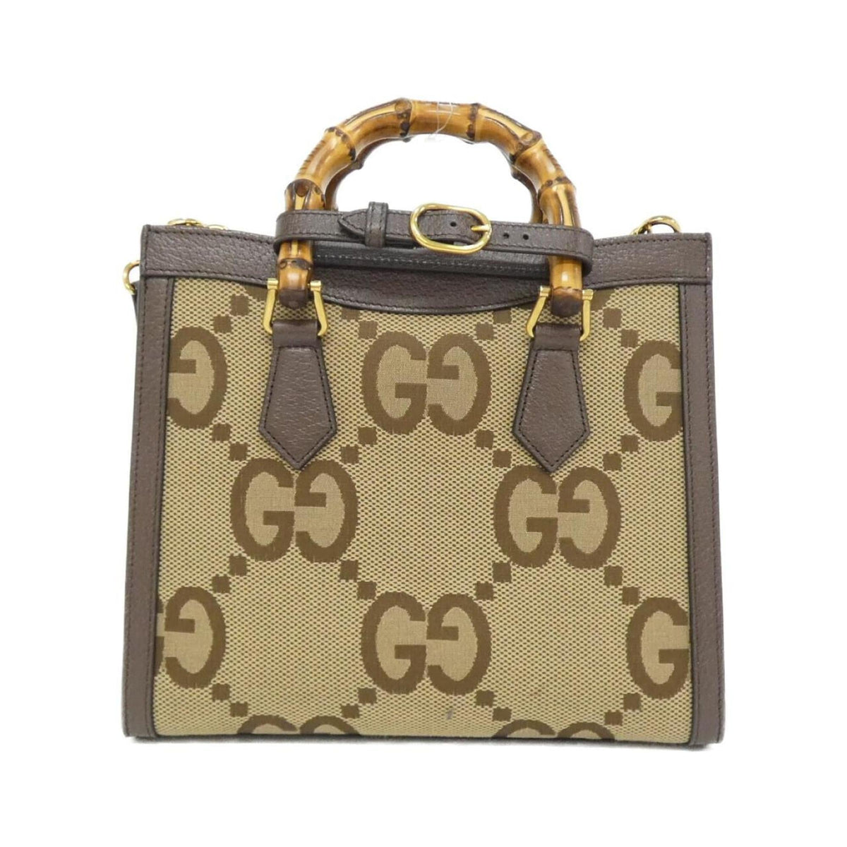 Gucci Gg Canvas Brown Camel Gg Canvas Leather Handbag (Pre-Owned)