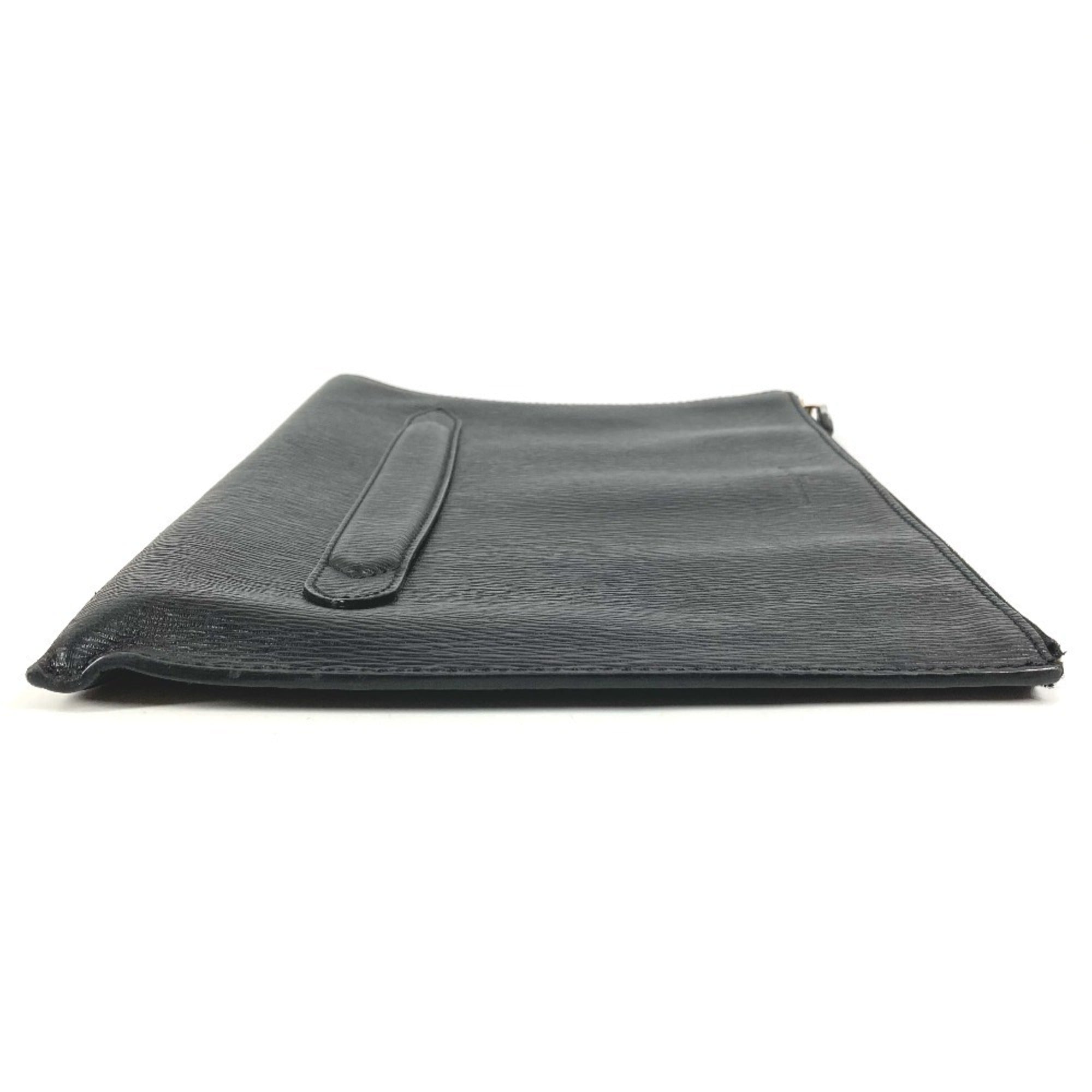 Salvatore Ferragamo Black Leather Clutch Bag Handbag Pouch (Pre-Owned)