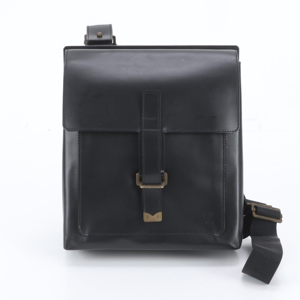 Louis Vuitton Noir Leather Messenger Bag Shoulder Bag (Pre-Owned)