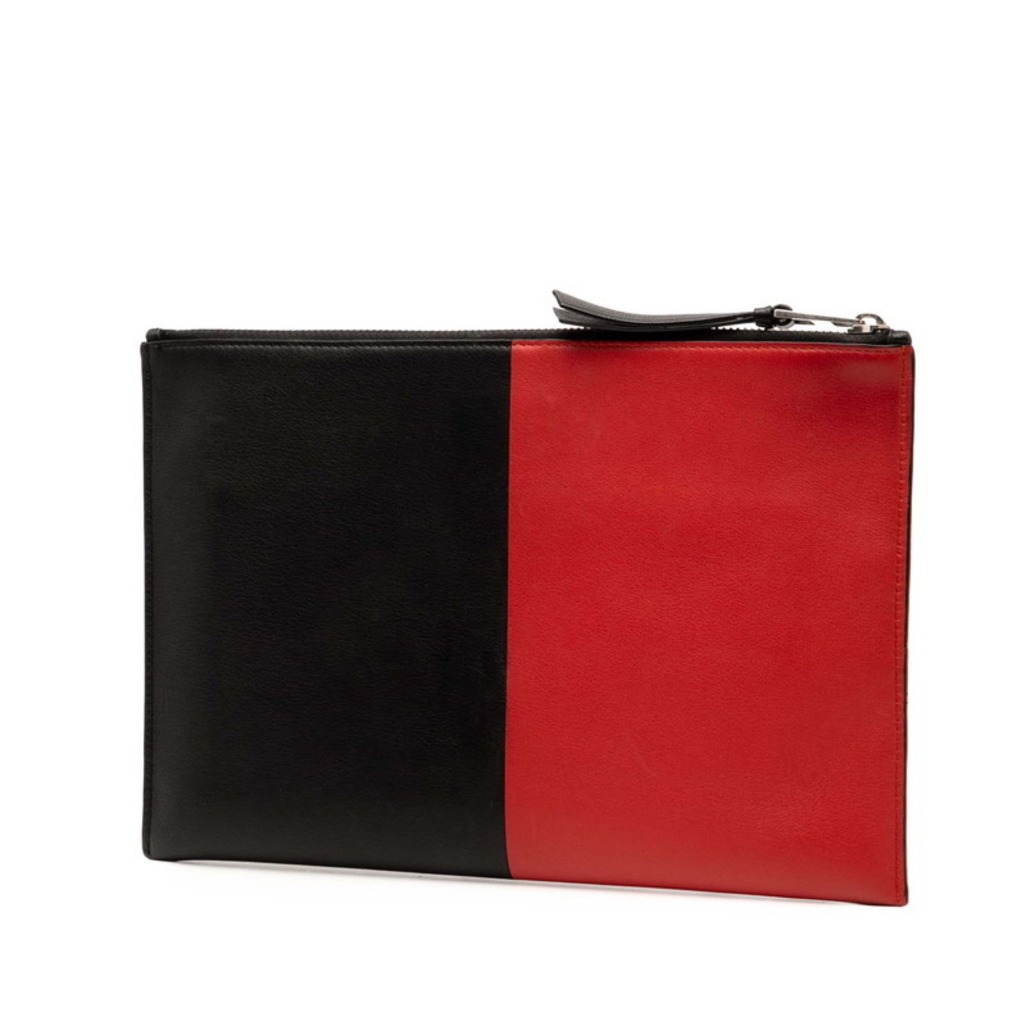 Loewe Black Red Color Leather Clutch Bag (Pre-Owned)