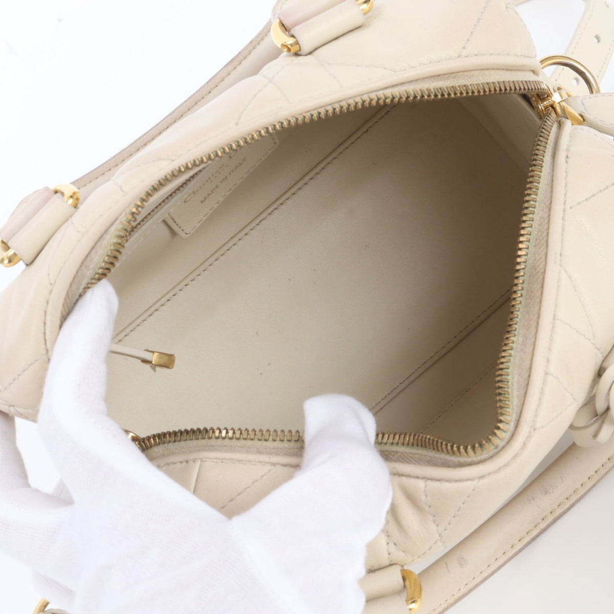 Christian Dior Cream Leather Boston Bag Shoulder Bag (Pre-Owned)