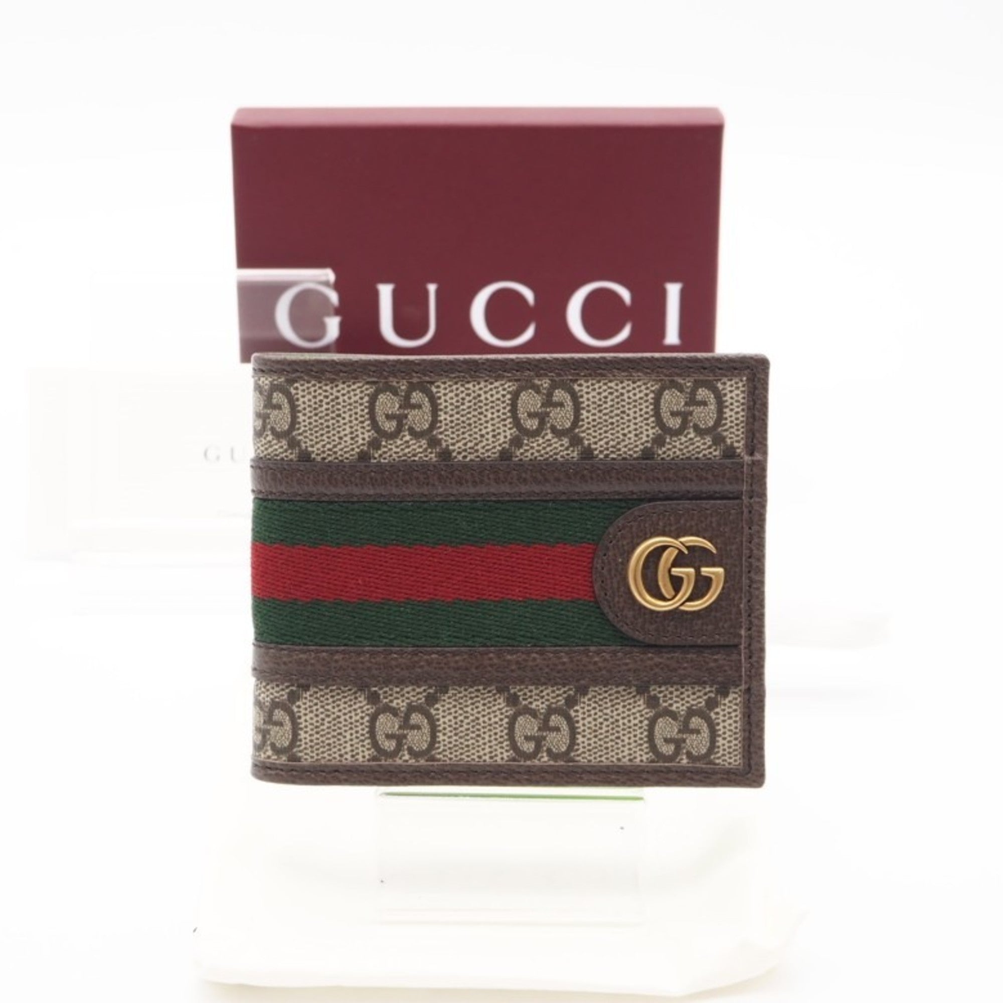 Gucci Beige Brown Green Red Color Coated Canvas Wallet (Bi-Fold) (Pre-Owned)