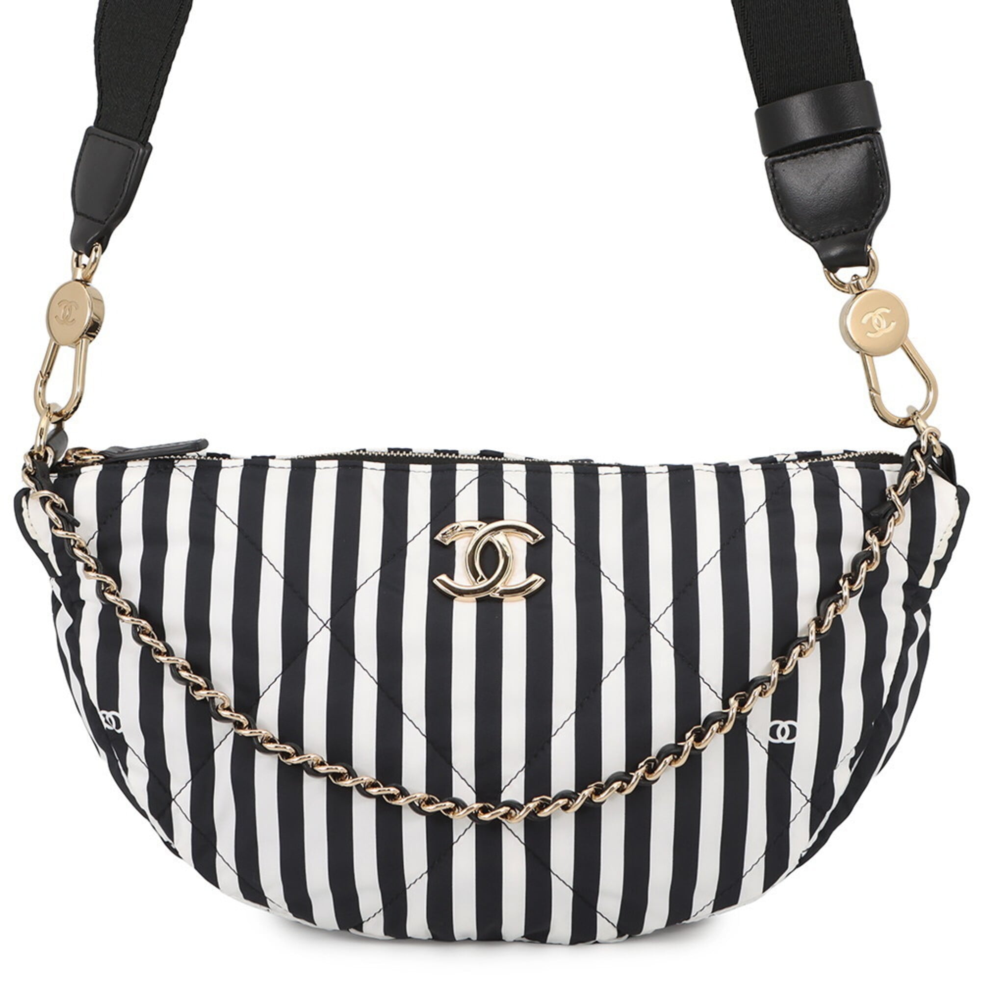 Chanel Black White Nylon Handbag Shoulder Bag (Pre-Owned)