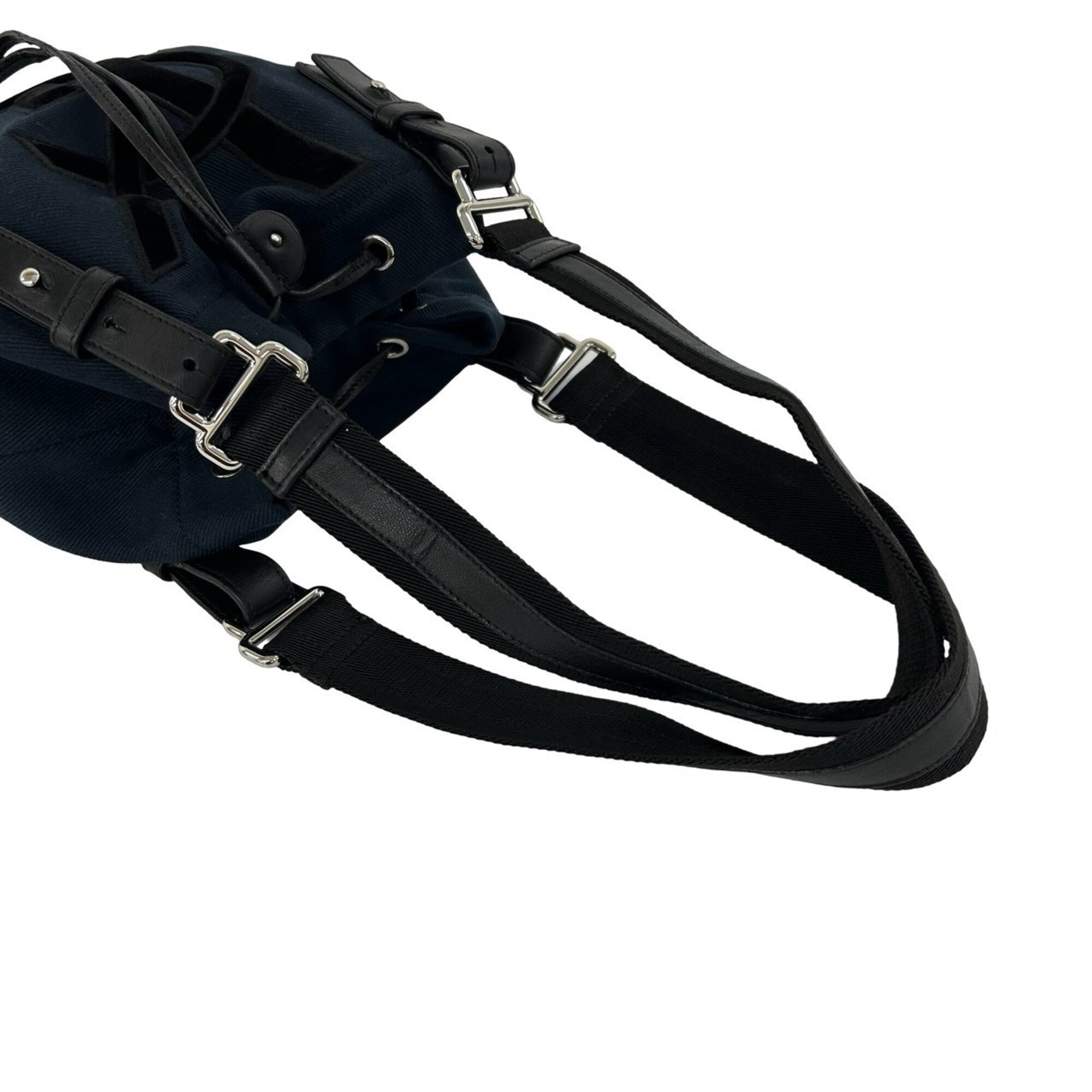 Yves Saint Laurent Black Navy Canvas Leather Handbag (Pre-Owned)