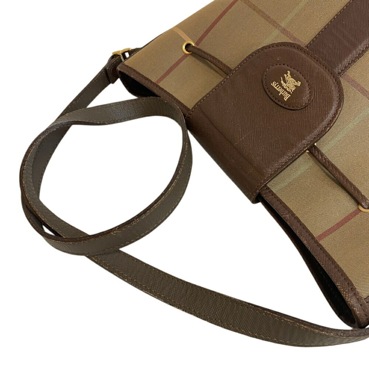 Burberry Burberrys Brown Green Khaki Canvas Shoulder Bag (Pre-Owned)