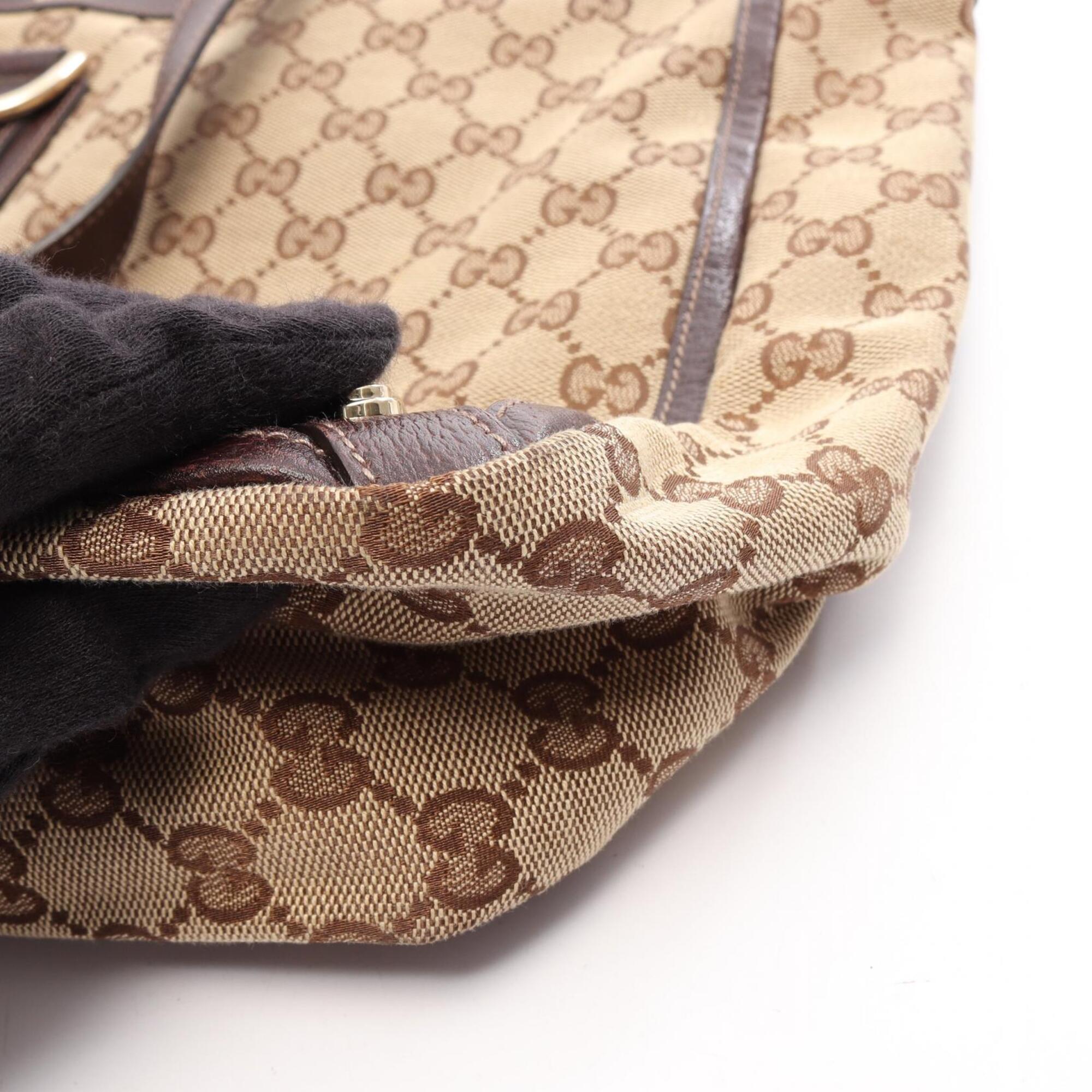 Gucci Beige Brown Canvas Leather Handbag Tote Bag (Pre-Owned)