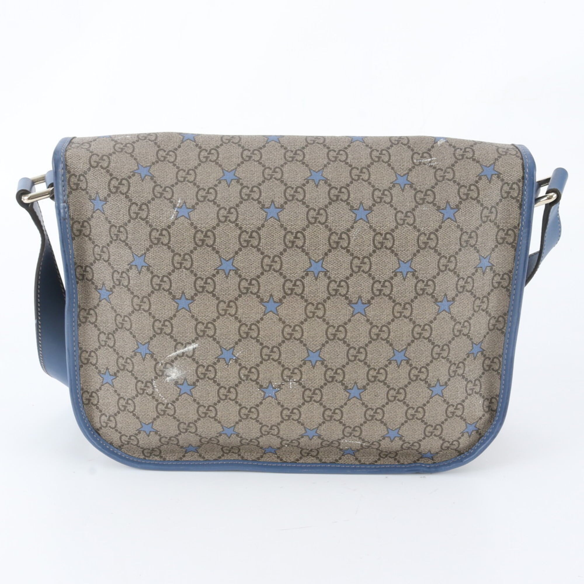 Gucci Blue Brown Leather Coated Canvas Shoulder Bag Tote Bag (Pre-Owned)