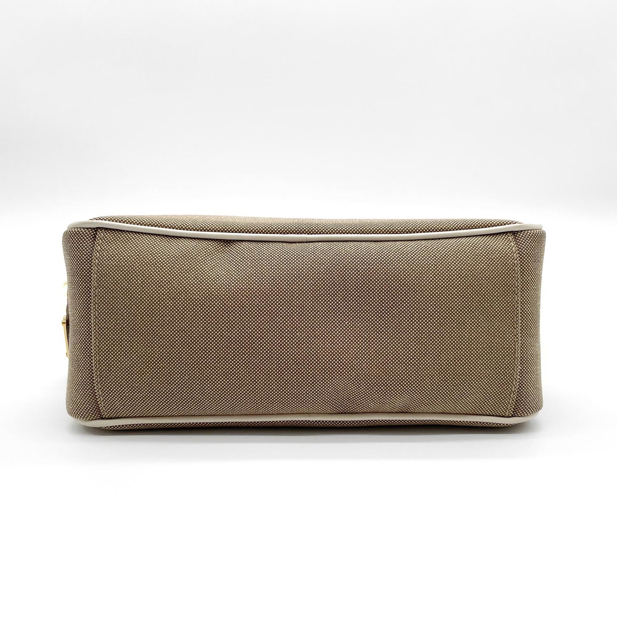 Prada Brown White Canvas Leather Shoulder Bag (Pre-Owned)