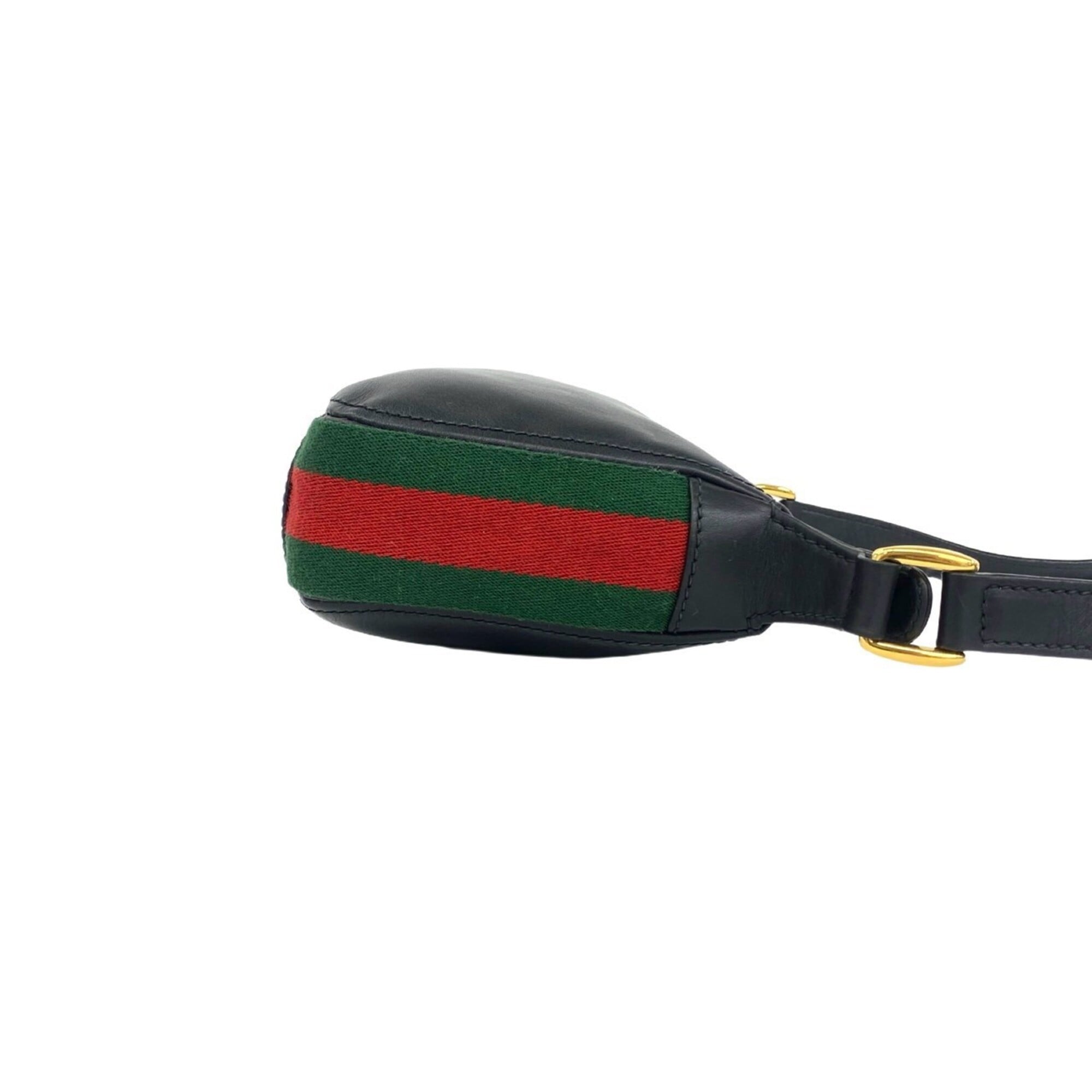 Gucci Black Green Red Color Leather Pochette Shoulder Bag (Pre-Owned)