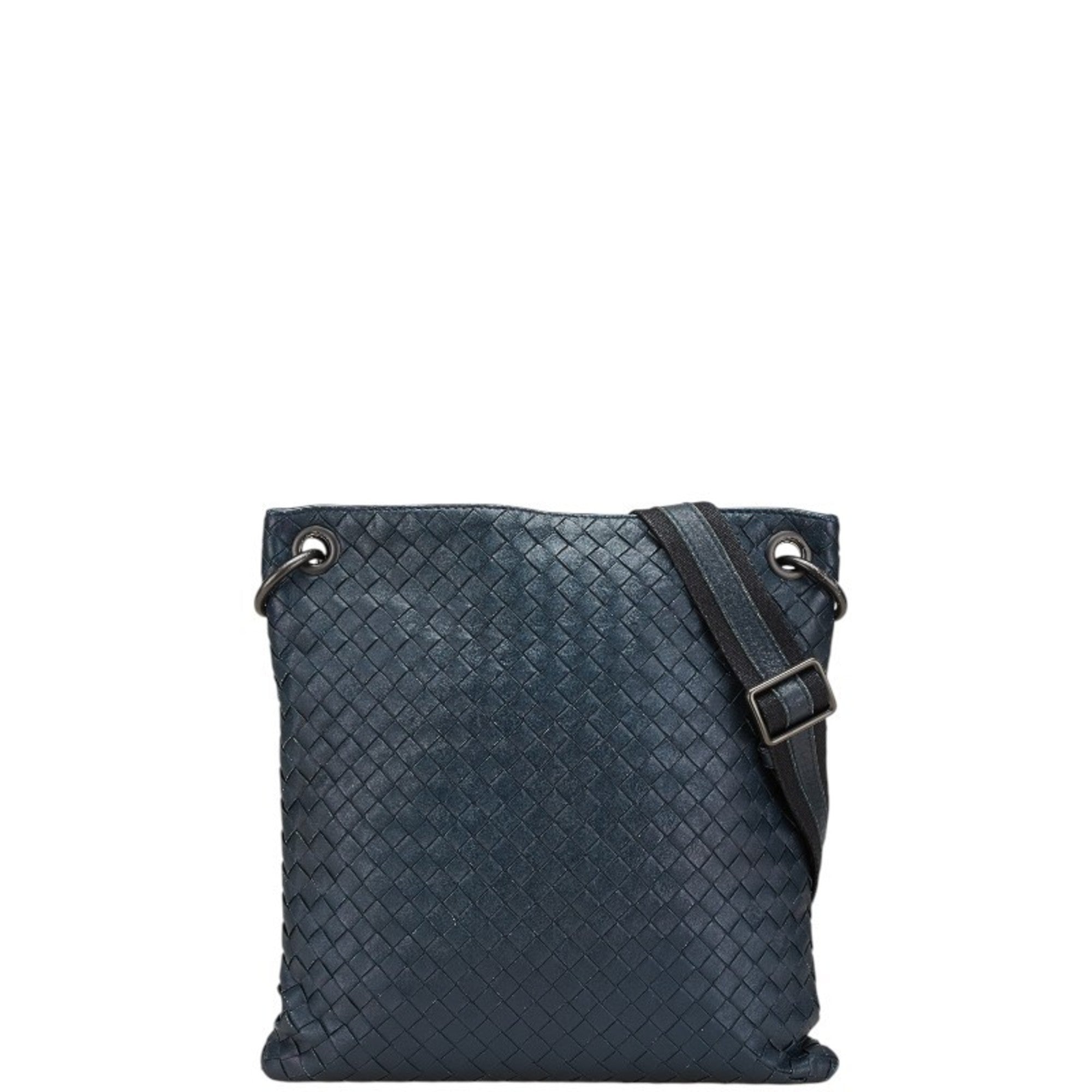 Bottega Veneta Navy Black Leather Shoulder Bag (Pre-Owned)
