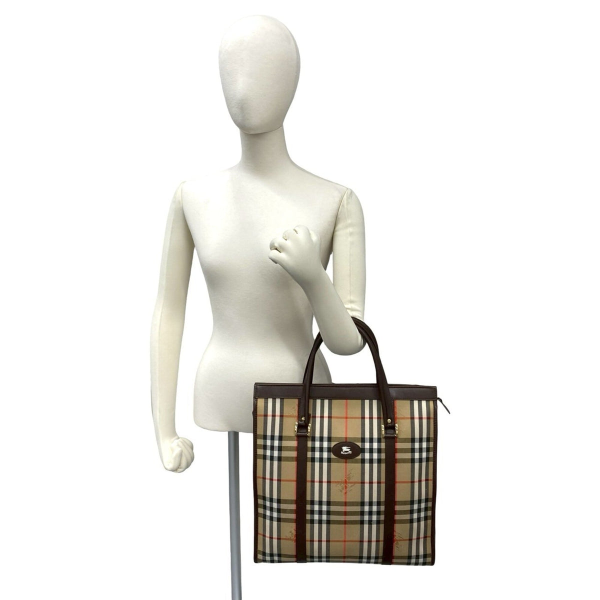 Burberry Beige Brown Canvas Leather Handbag Tote Bag (Pre-Owned)