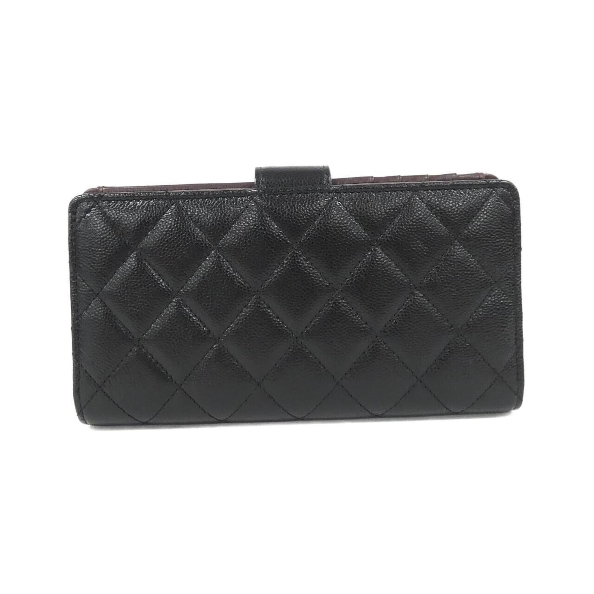 Chanel Black Grained Calfskin Long Wallet (Bi-Fold) (Pre-Owned)