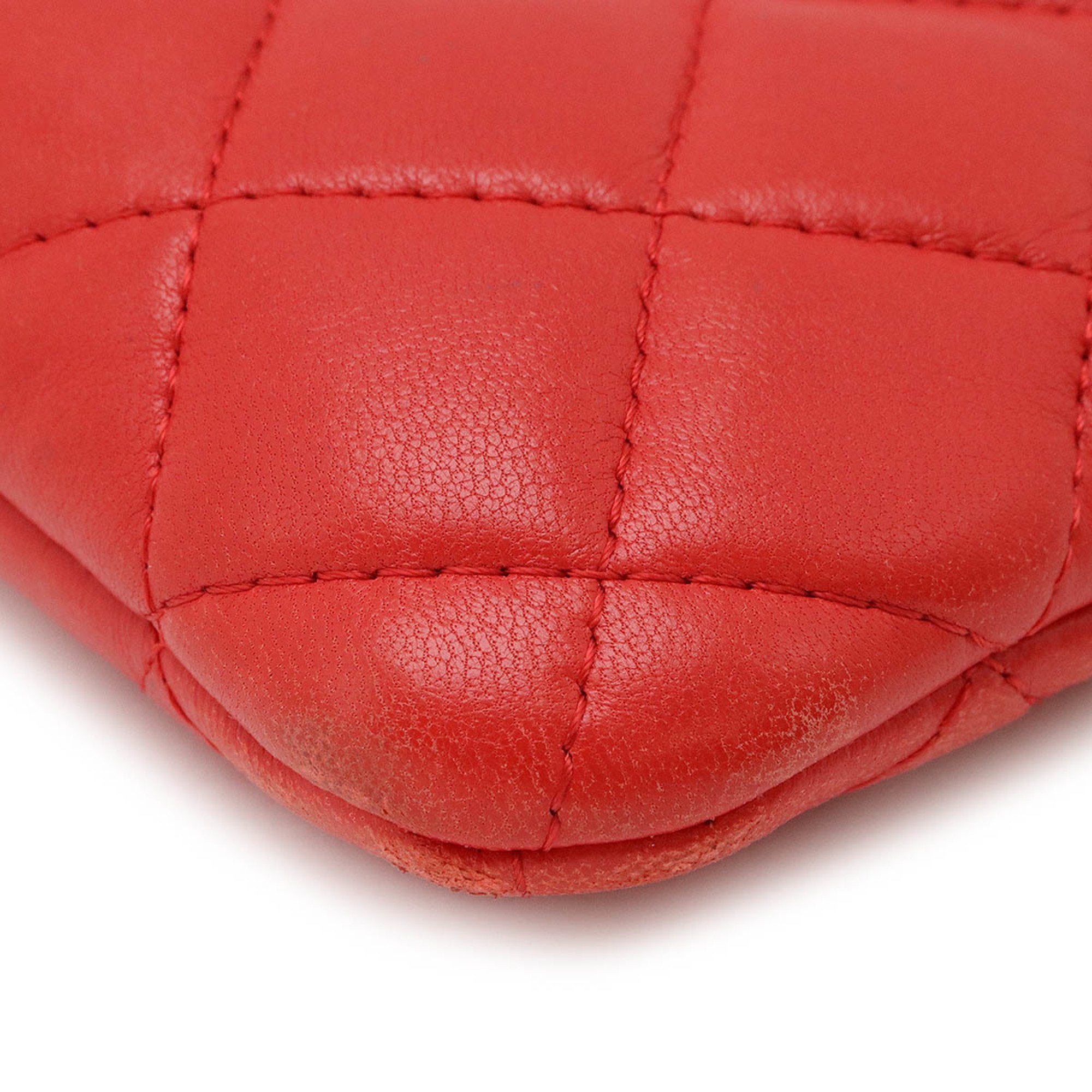 Chanel Red Color Leather Pouch (Pre-Owned)
