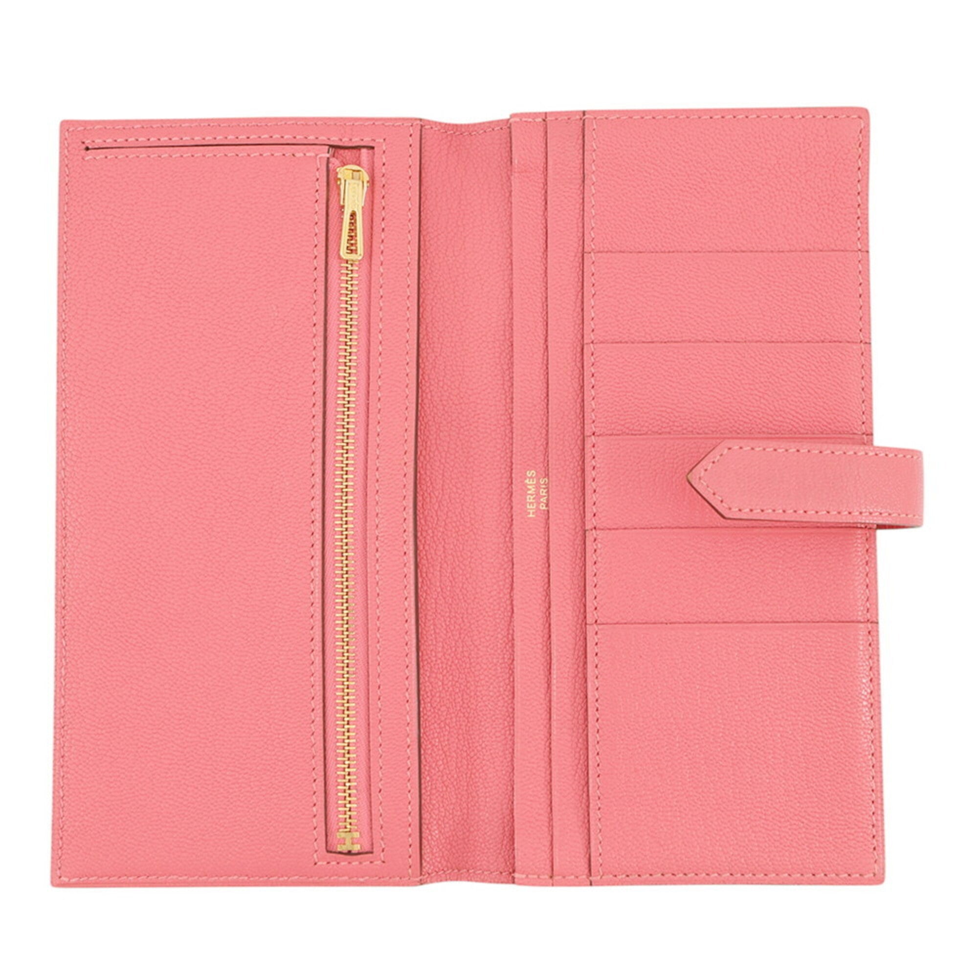 Hermes Pink Chevre Myzore Leather Long Wallet (Bi-Fold) (Pre-Owned)