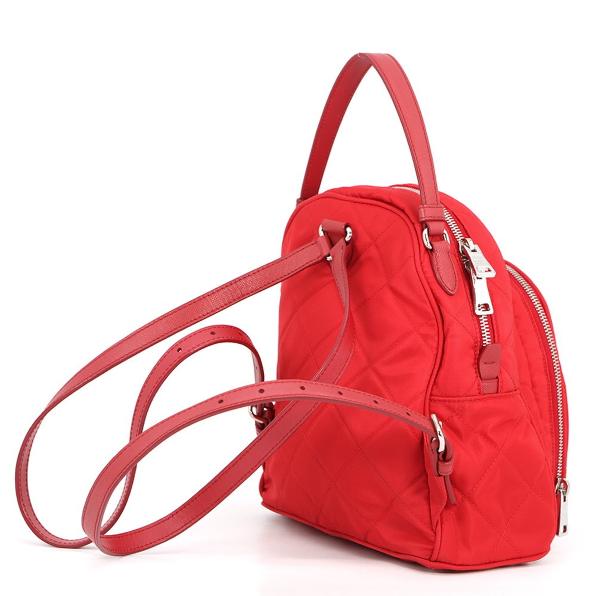 Prada Red Color Nylon Leather Backpack (Pre-Owned)