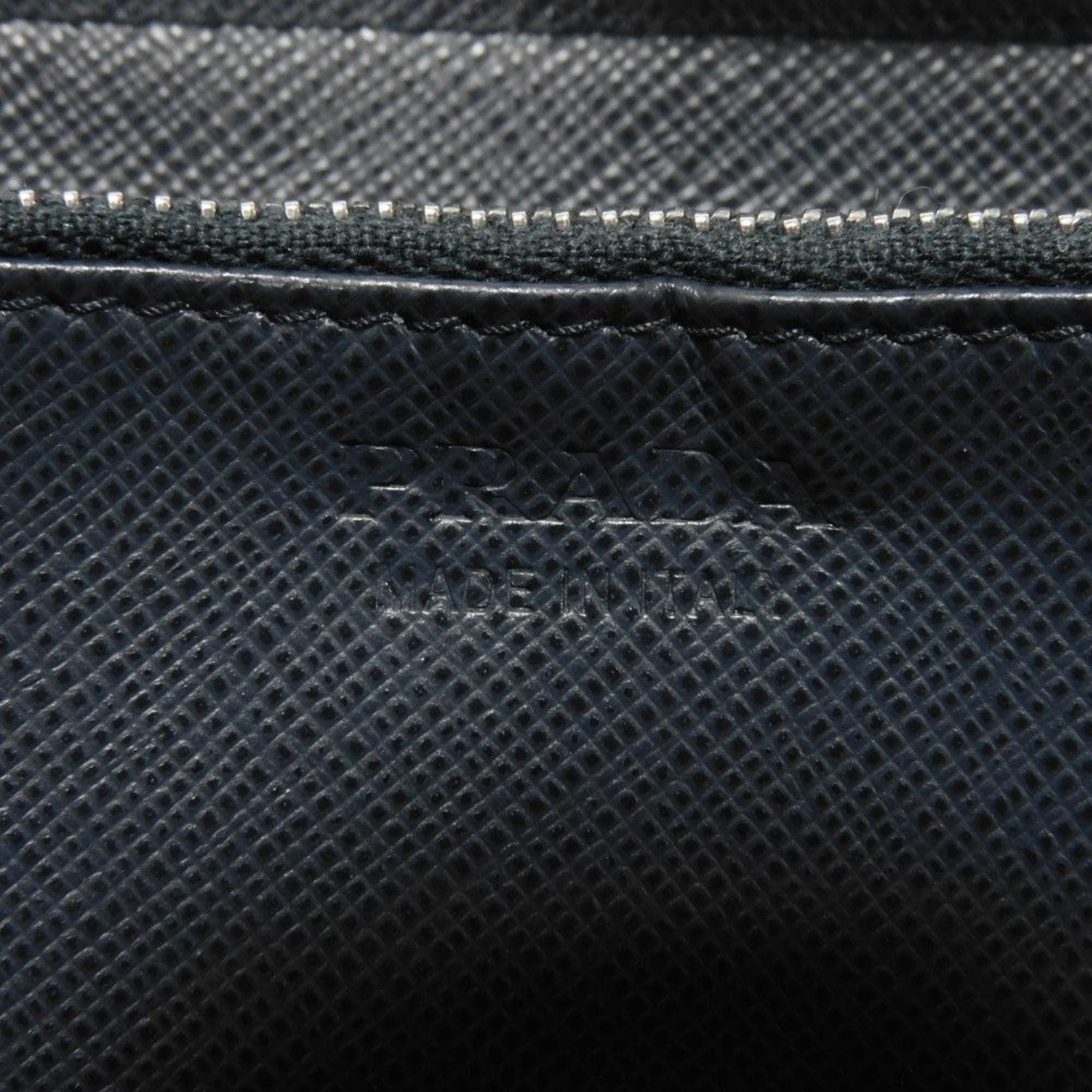 Prada Saffiano Navy Leather Long Wallet (Bi-Fold) (Pre-Owned)