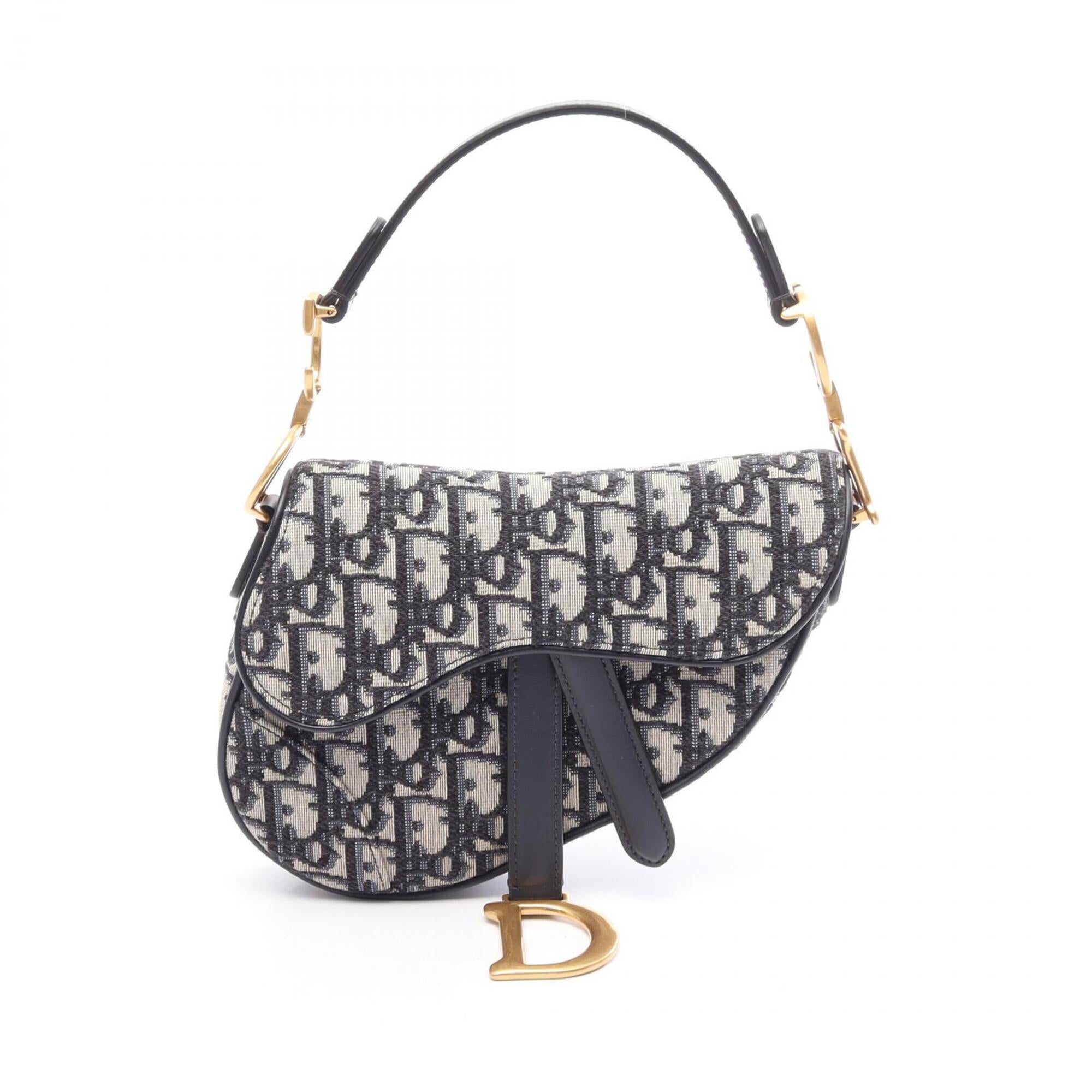 Christian Dior Beige Navy Canvas Leather Handbag Saddle Bag (Pre-Owned)